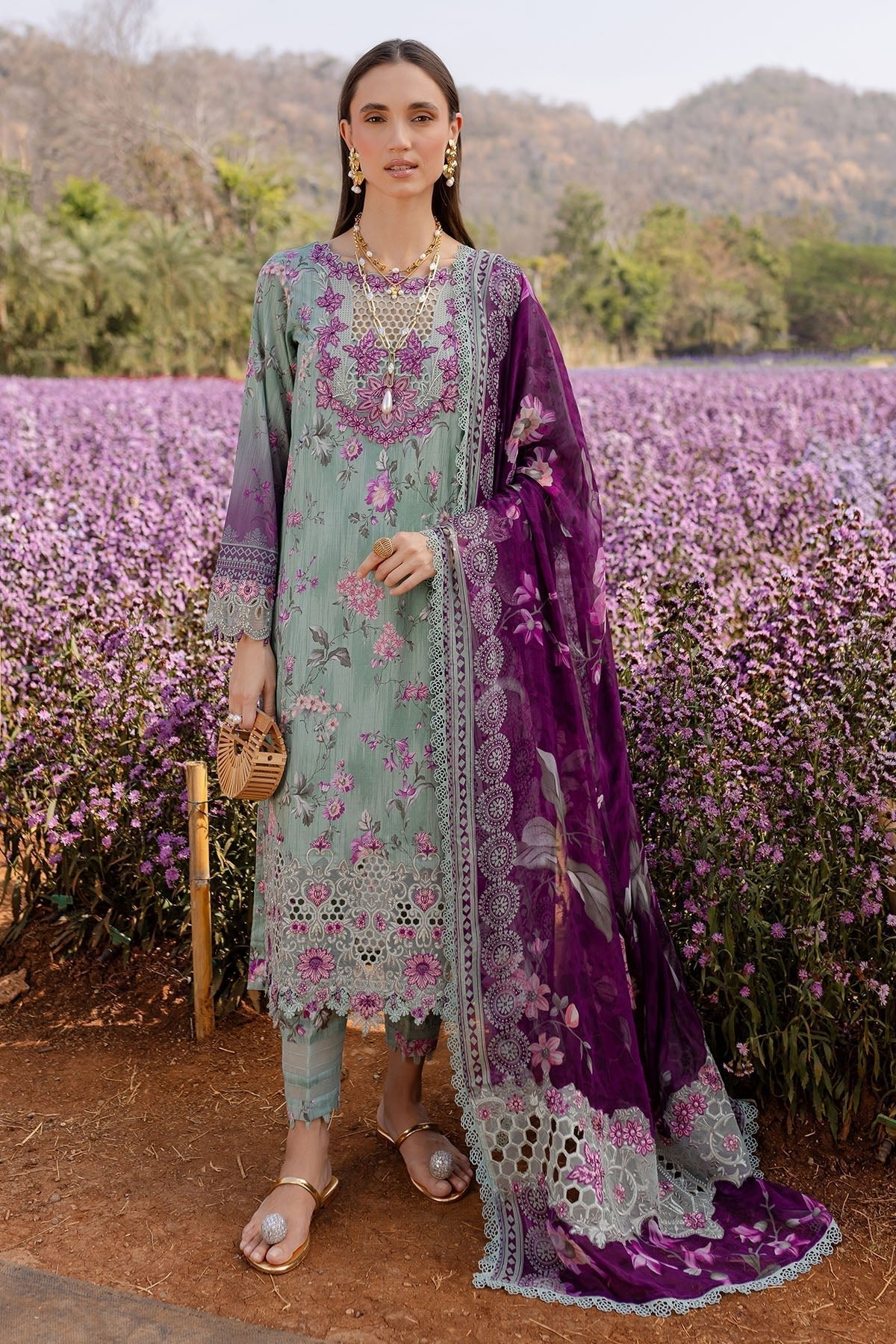 Nureh | Bloom 25 | BL-02-Brand:Nureh-Type:Ladies Clothes-Sea Green-Lawn-House of Maryam- Buy in UK, USA