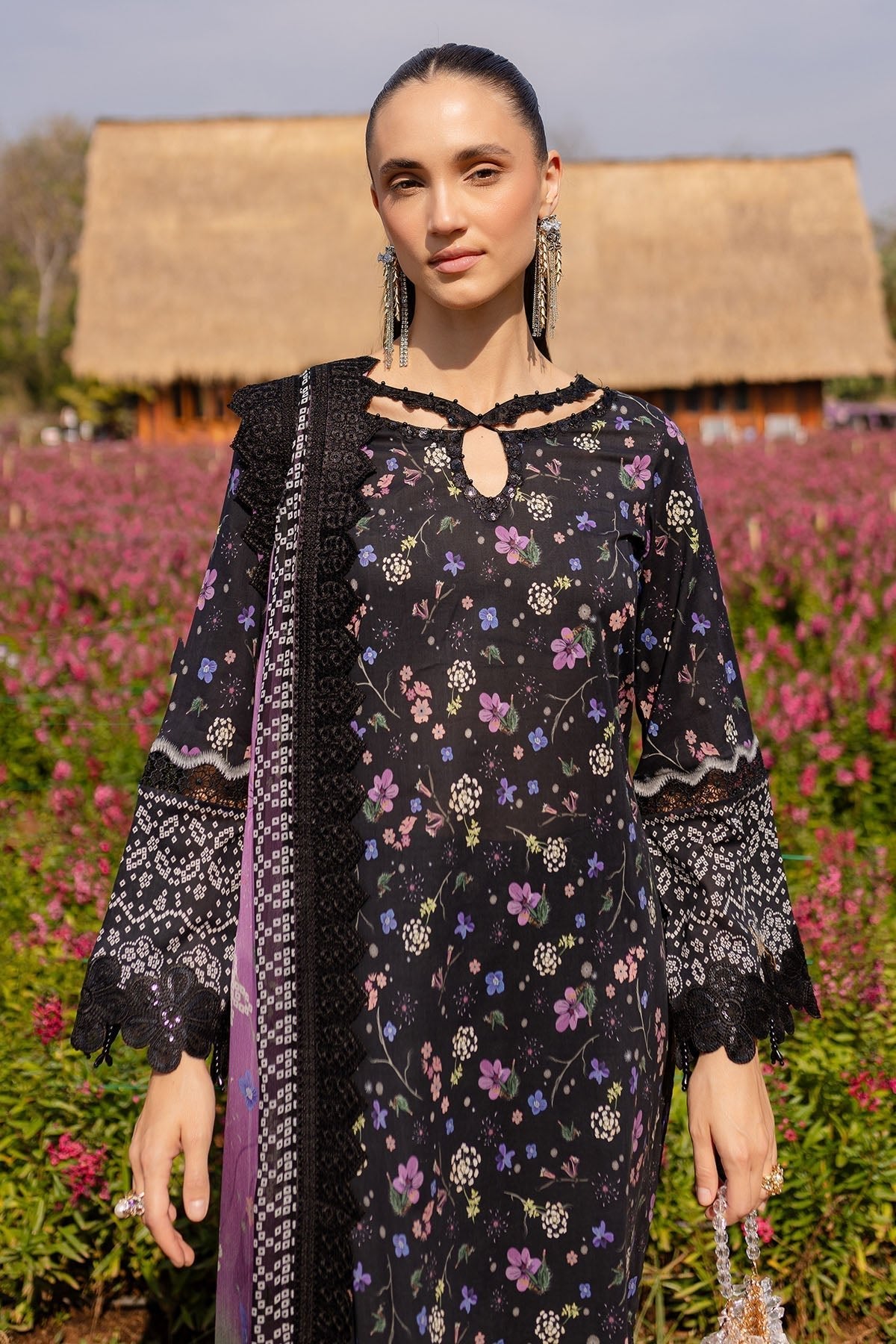 Nureh | Bloom 25 | BL-04-Brand:Nureh-Type:Ladies Clothes-Black-Lawn-House of Maryam- Buy in UK, USA