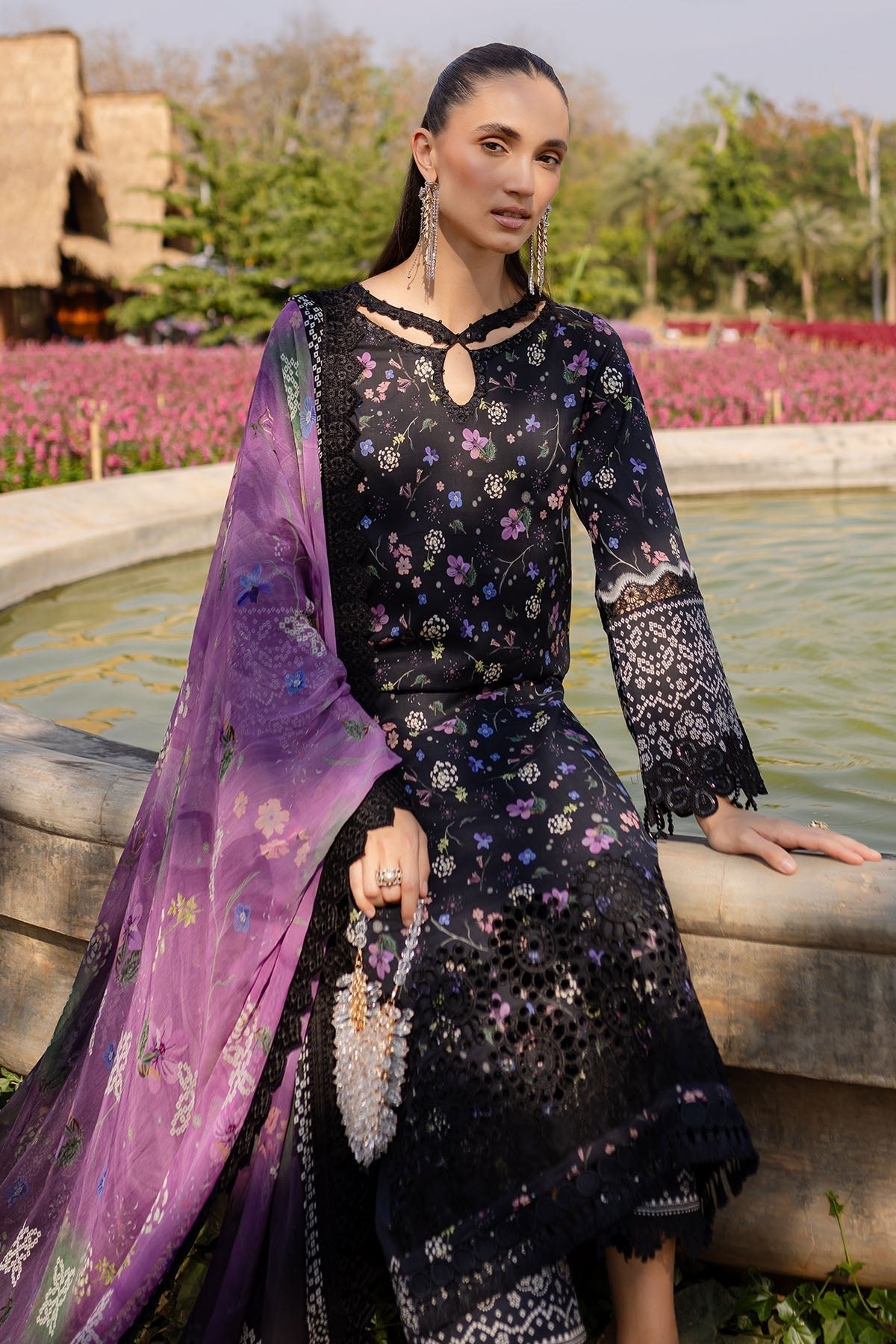 Nureh | Bloom 25 | BL-04-Brand:Nureh-Type:Ladies Clothes-Black-Lawn-House of Maryam- Buy in UK, USA