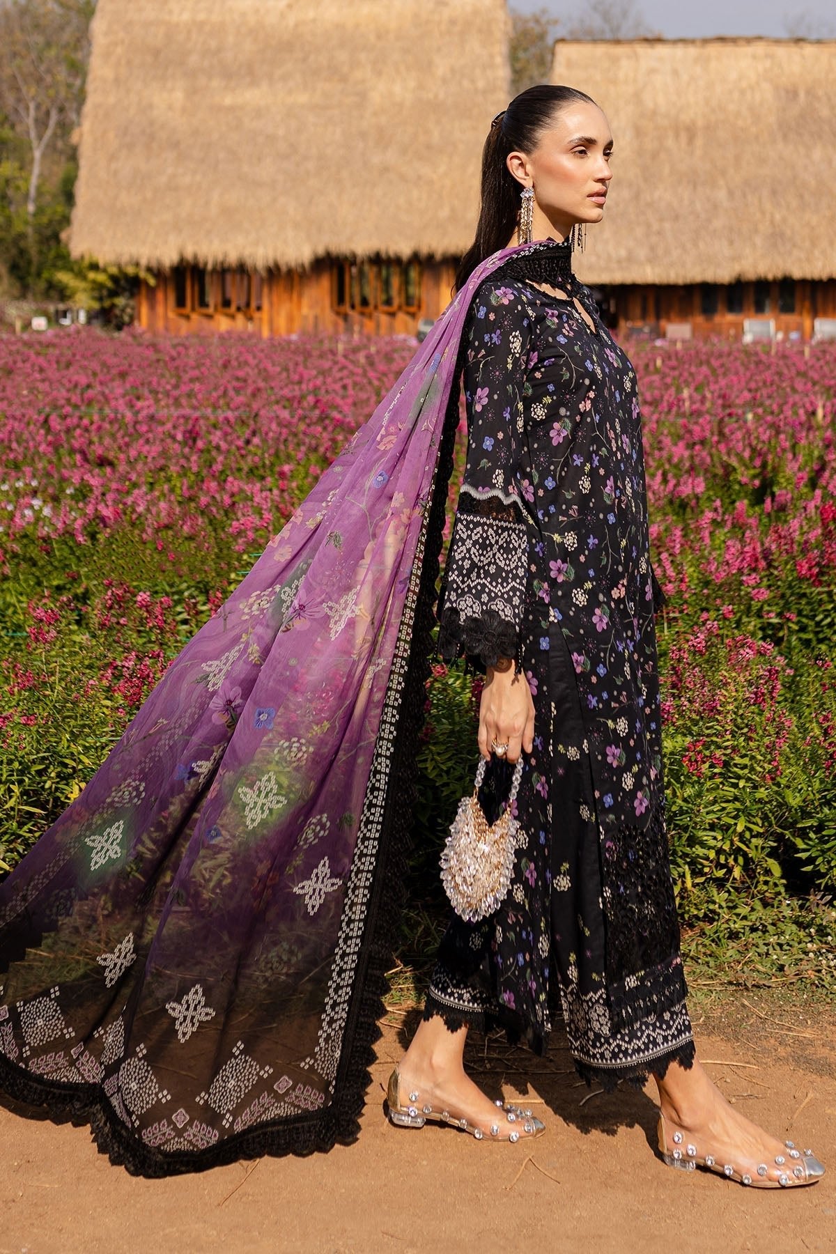 Nureh | Bloom 25 | BL-04-Brand:Nureh-Type:Ladies Clothes-Black-Lawn-House of Maryam- Buy in UK, USA
