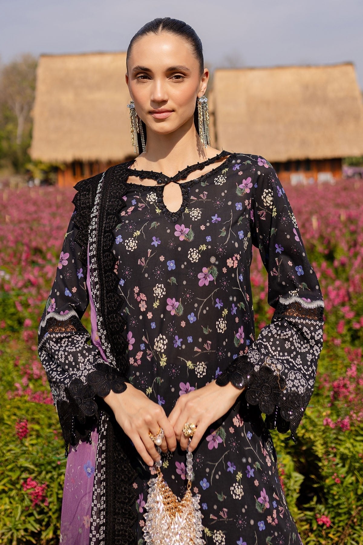Nureh | Bloom 25 | BL-04-Brand:Nureh-Type:Ladies Clothes-Black-Lawn-House of Maryam- Buy in UK, USA