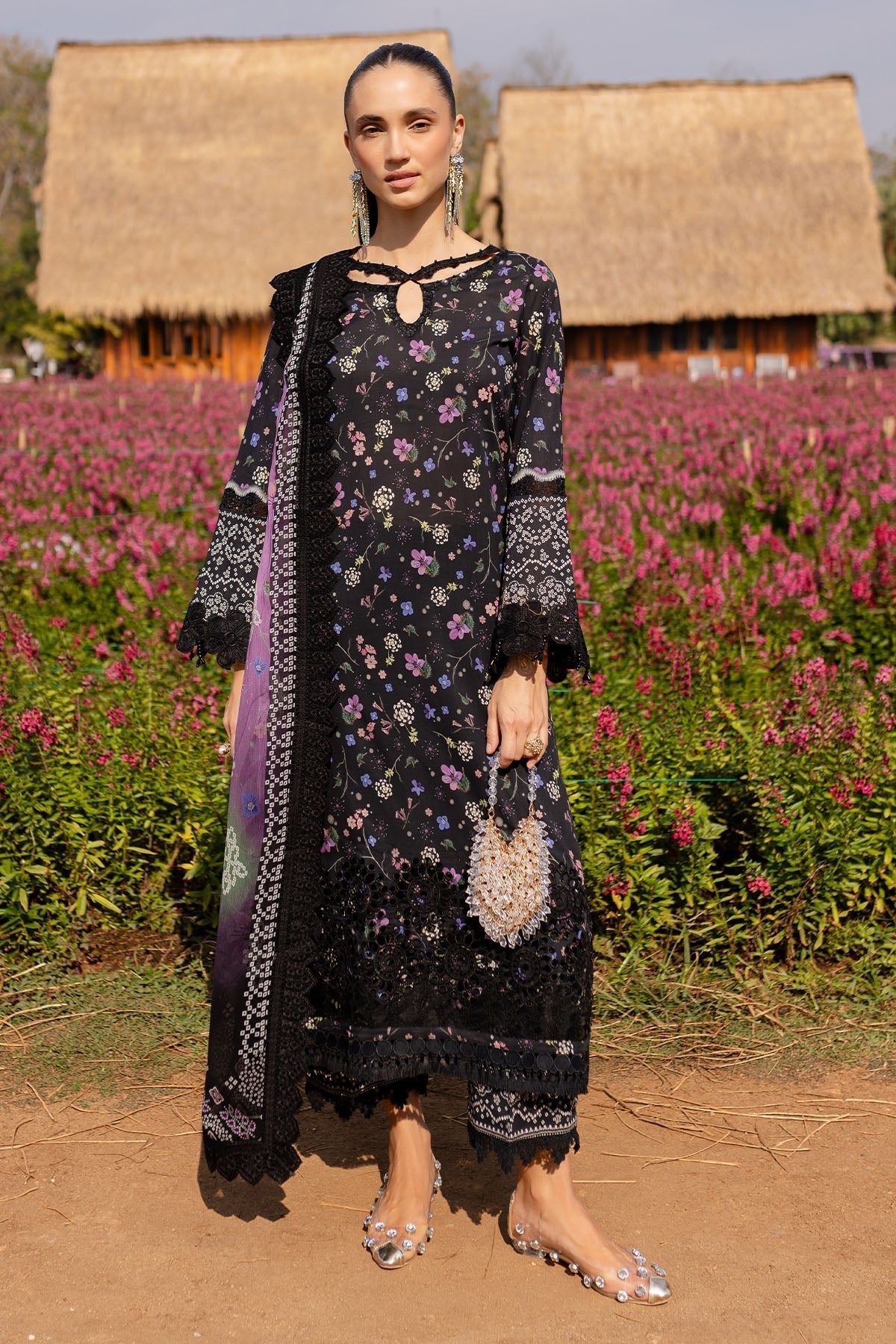 Nureh | Bloom 25 | BL-04-Brand:Nureh-Type:Ladies Clothes-Black-Lawn-House of Maryam- Buy in UK, USA