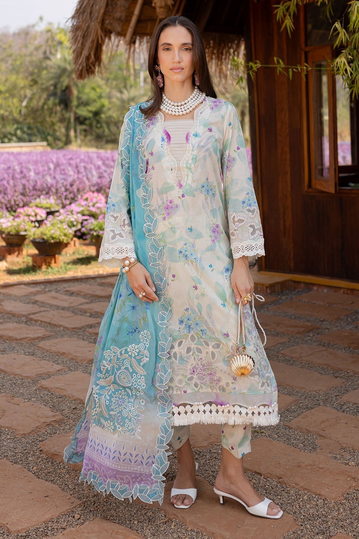 Nureh | Bloom 25 | BL-05-Brand:Nureh-Type:Ladies Clothes-Ivory-Lawn-House of Maryam- Buy in UK, USA