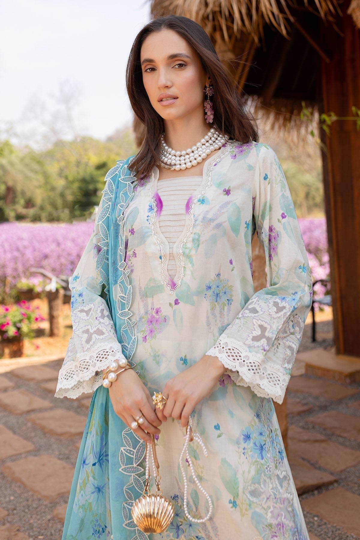 Nureh | Bloom 25 | BL-05-Brand:Nureh-Type:Ladies Clothes-Ivory-Lawn-House of Maryam- Buy in UK, USA