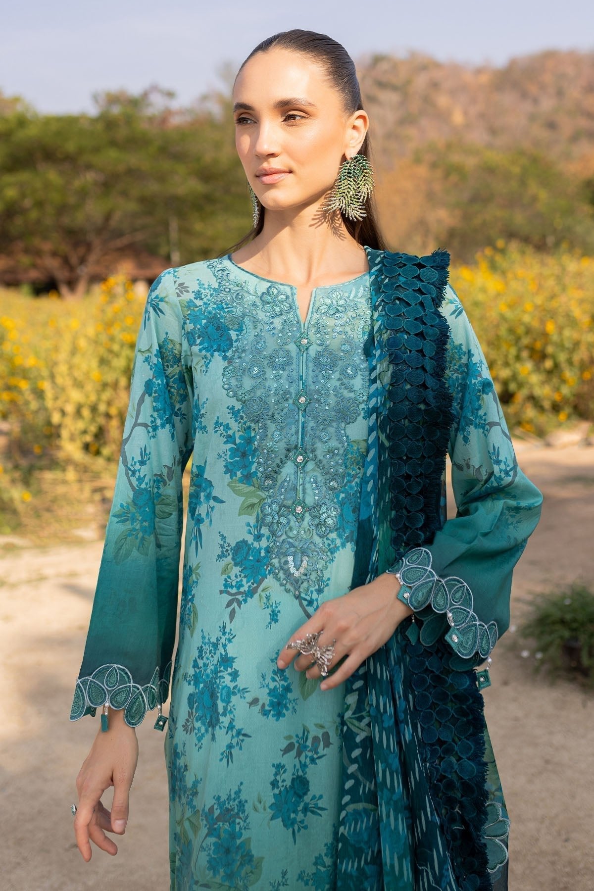 Nureh | Bloom 25 | BL-06-Brand:Nureh-Type:Ladies Clothes-Teal Green-Lawn-House of Maryam- Buy in UK, USA