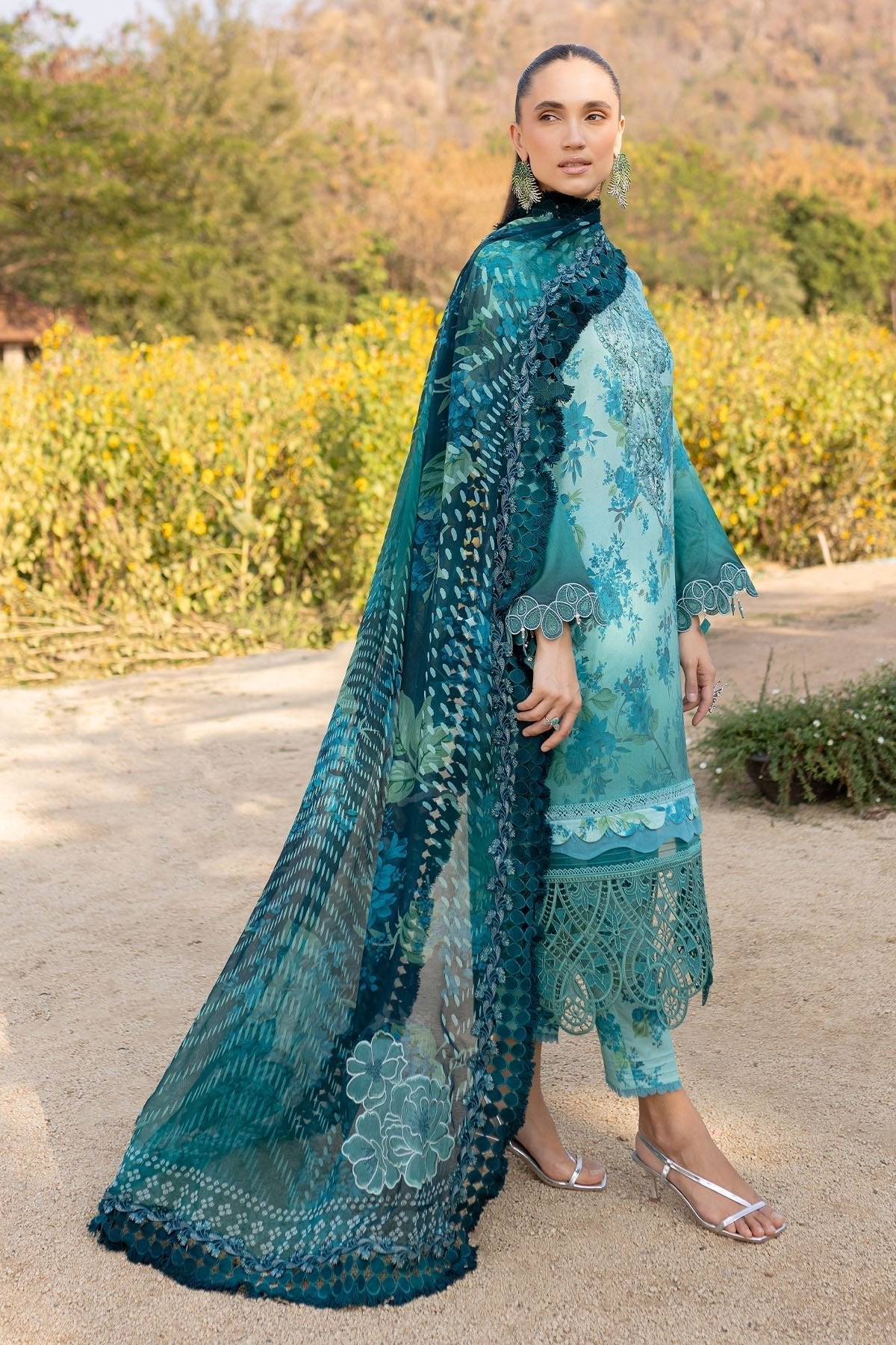 Nureh | Bloom 25 | BL-06-Brand:Nureh-Type:Ladies Clothes-Teal Green-Lawn-House of Maryam- Buy in UK, USA