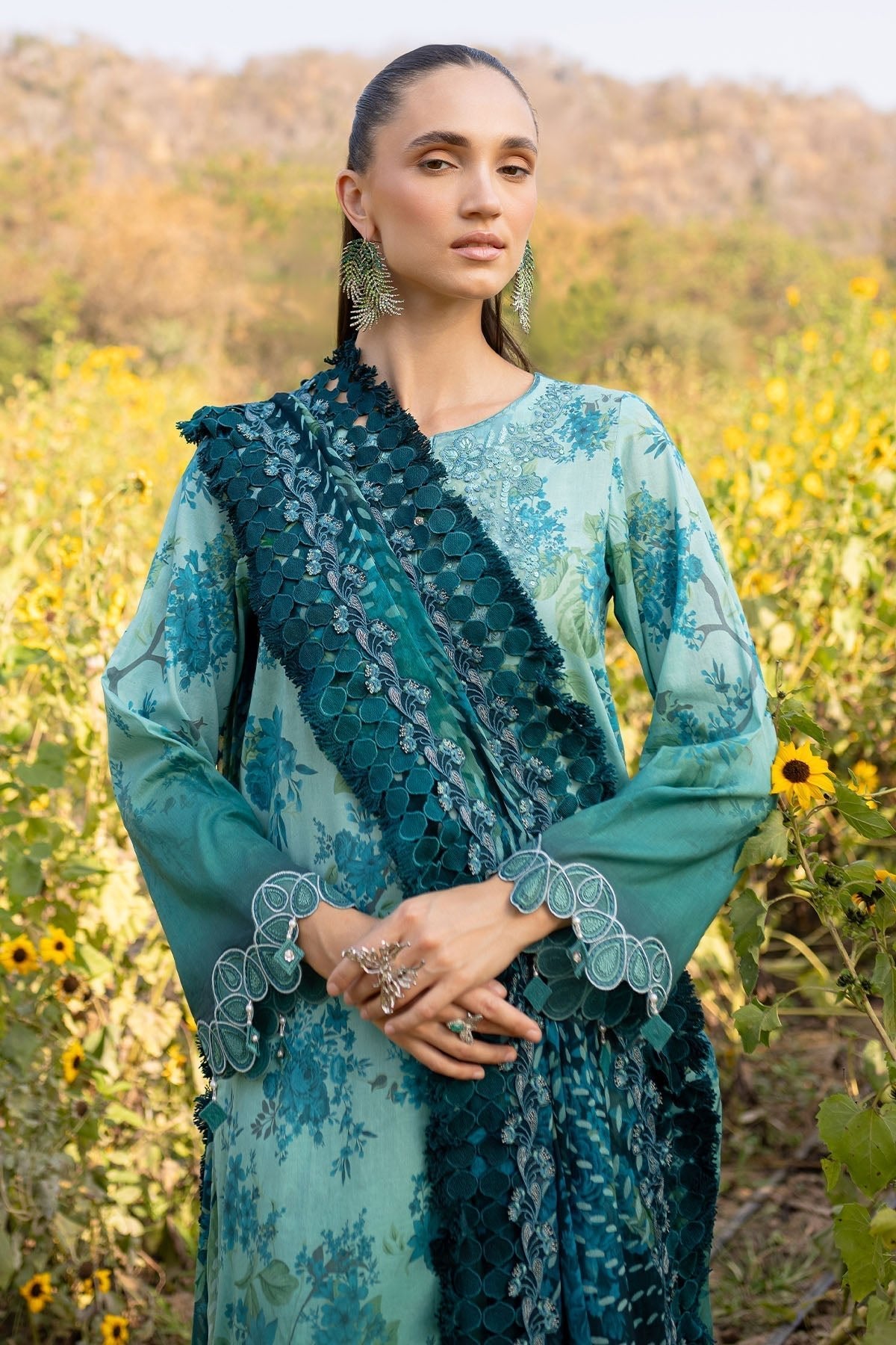 Nureh | Bloom 25 | BL-06-Brand:Nureh-Type:Ladies Clothes-Teal Green-Lawn-House of Maryam- Buy in UK, USA