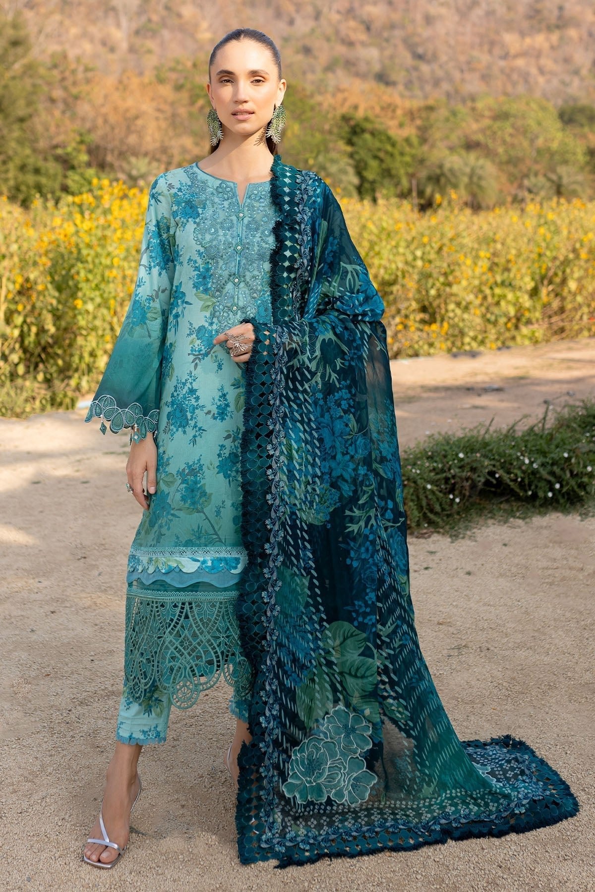 Nureh | Bloom 25 | BL-06-Brand:Nureh-Type:Ladies Clothes-Teal Green-Lawn-House of Maryam- Buy in UK, USA