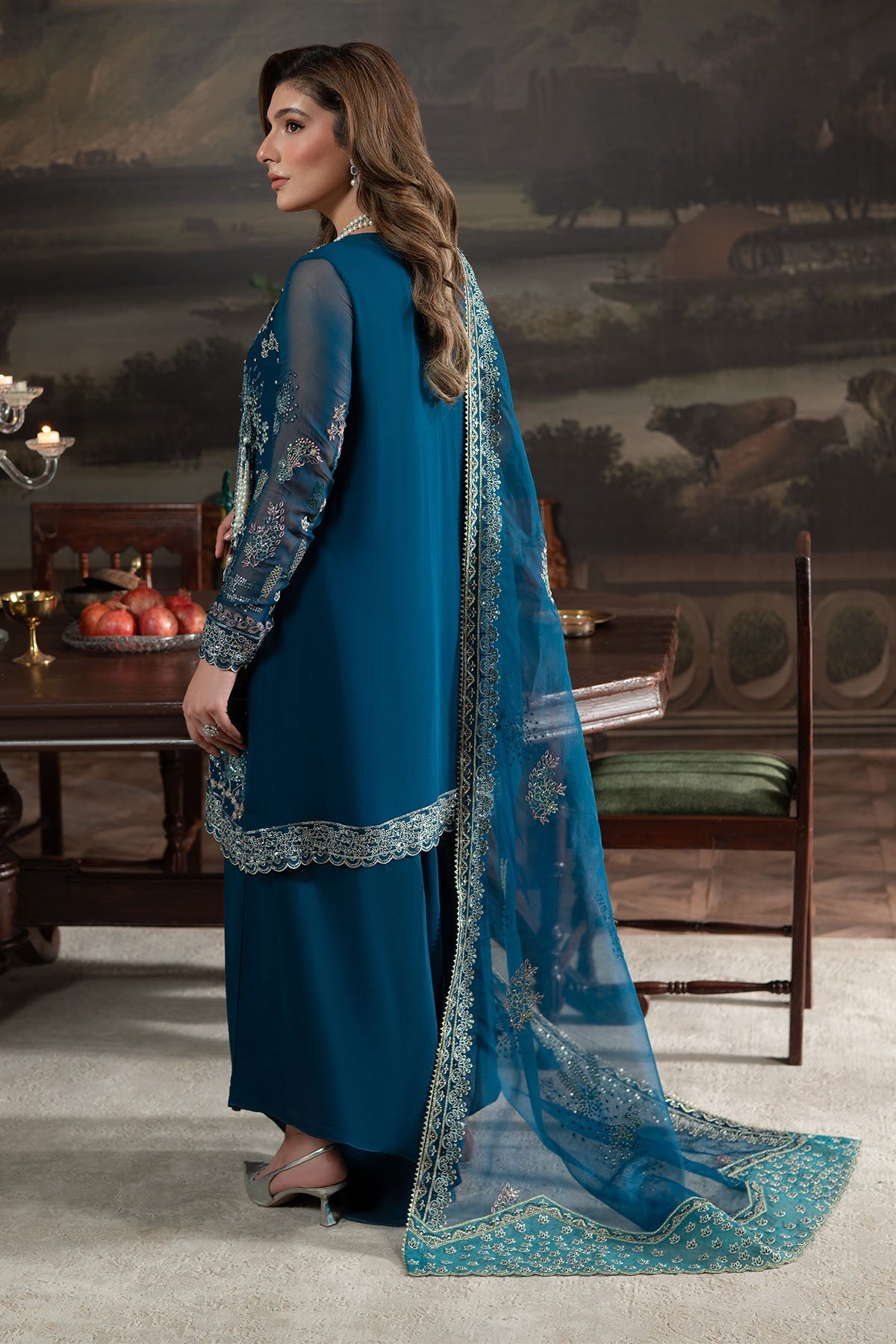 Nureh | Elanora Formals 25 | NEL-67-Brand:Nureh-Type:Ladies Clothes-Deep Teal-Chiffon-House of Maryam- Buy in UK, USA