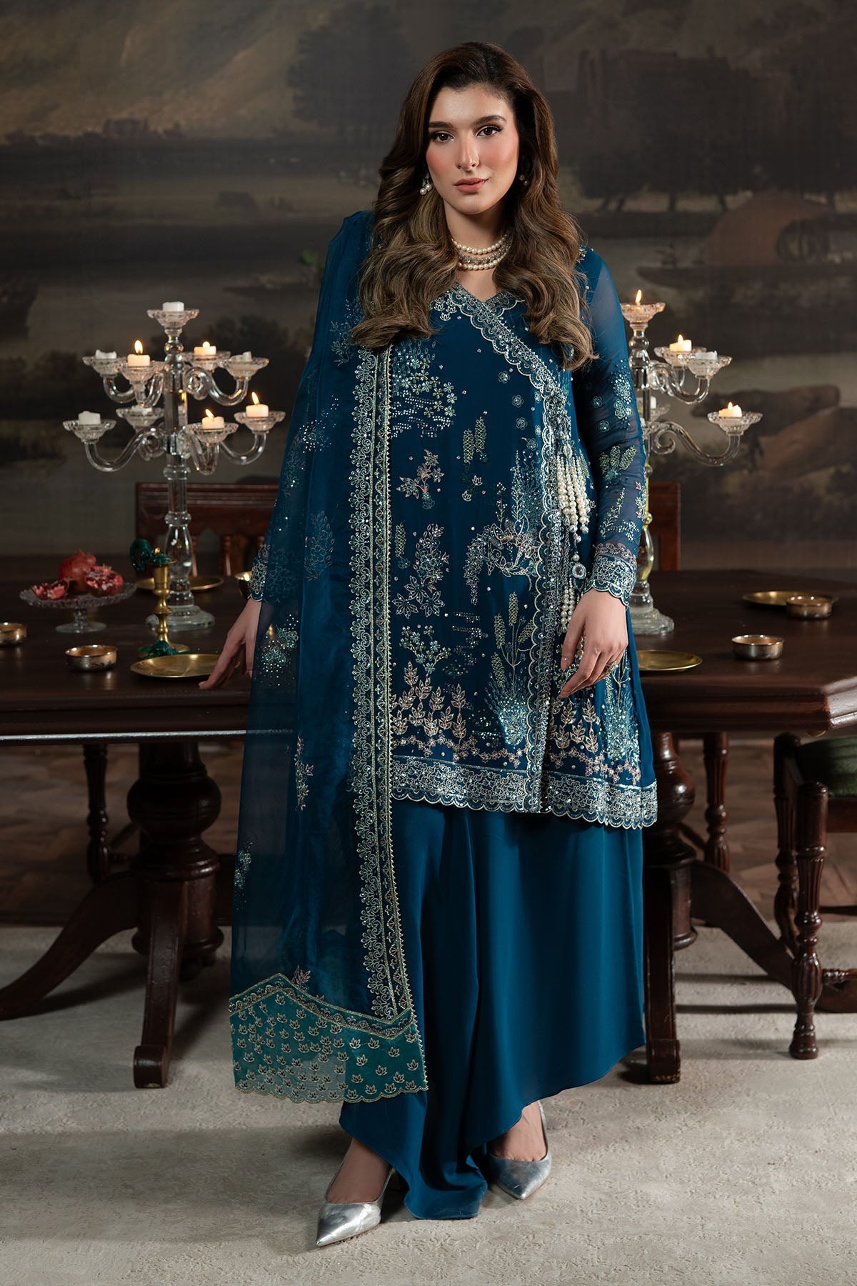 Nureh | Elanora Formals 25 | NEL-67-Brand:Nureh-Type:Ladies Clothes-Deep Teal-Chiffon-House of Maryam- Buy in UK, USA