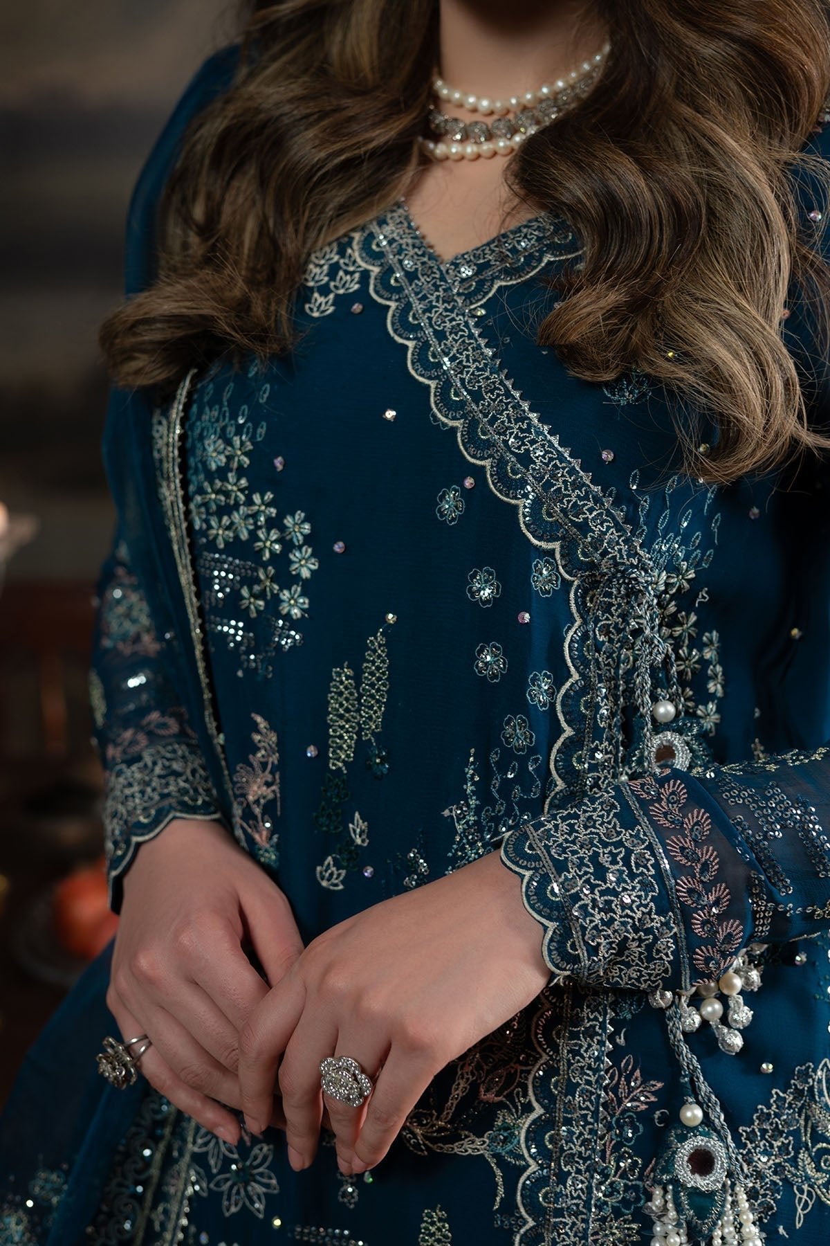 Nureh | Elanora Formals 25 | NEL-67-Brand:Nureh-Type:Ladies Clothes-Deep Teal-Chiffon-House of Maryam- Buy in UK, USA