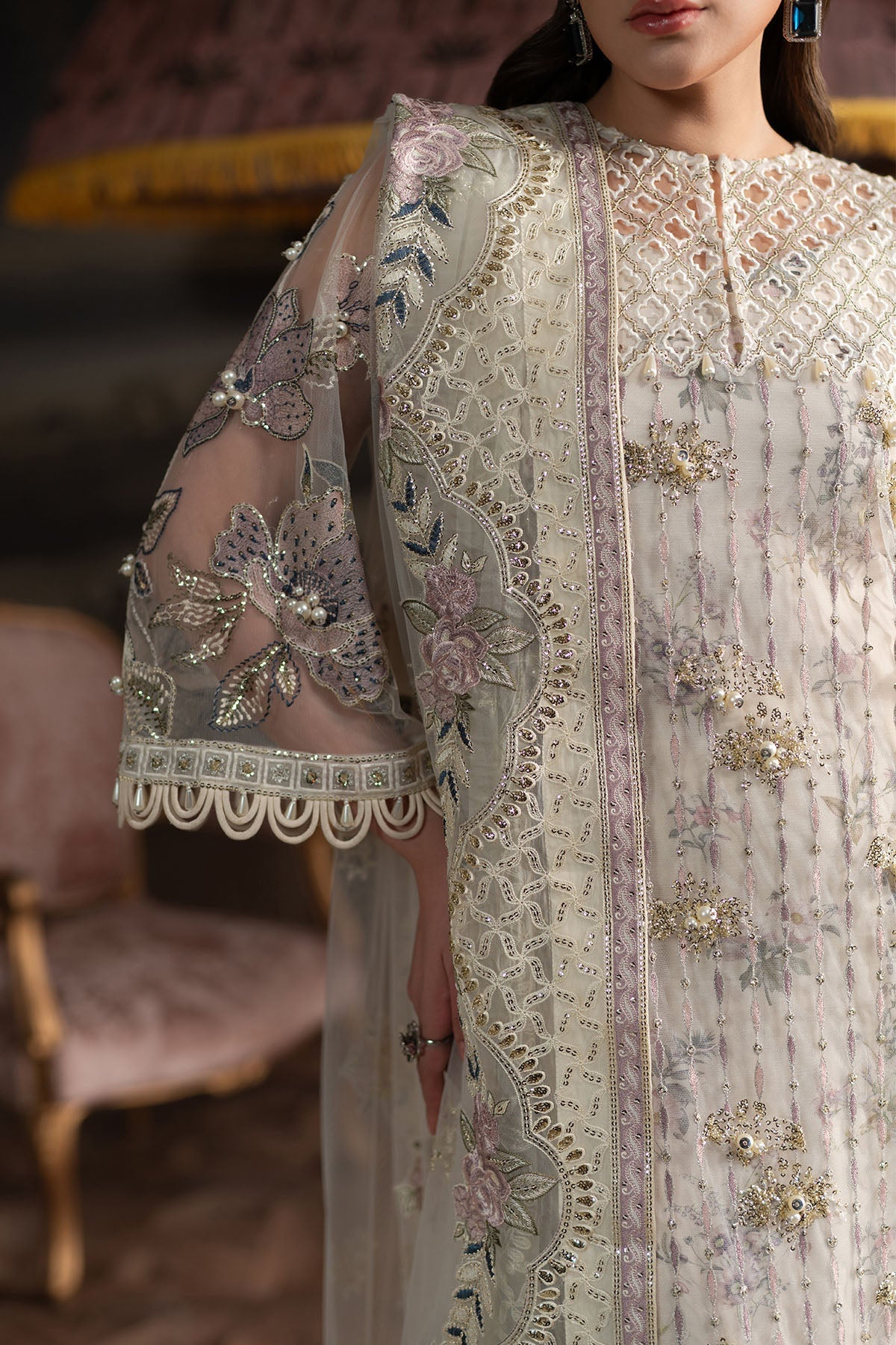 Nureh | Elanora Formals 25 | NEL-69-Brand:Nureh-Type:Ladies Clothes-Off White-Net-House of Maryam- Buy in UK, USA