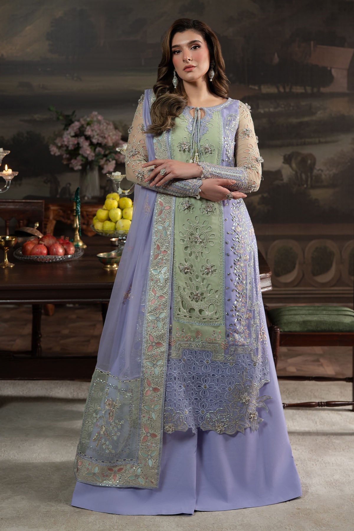 Nureh | Elanora Formals 25 | NEL-70-Brand:Nureh-Type:Ladies Clothes-Light Lavender-Chiffon-House of Maryam- Buy in UK, USA
