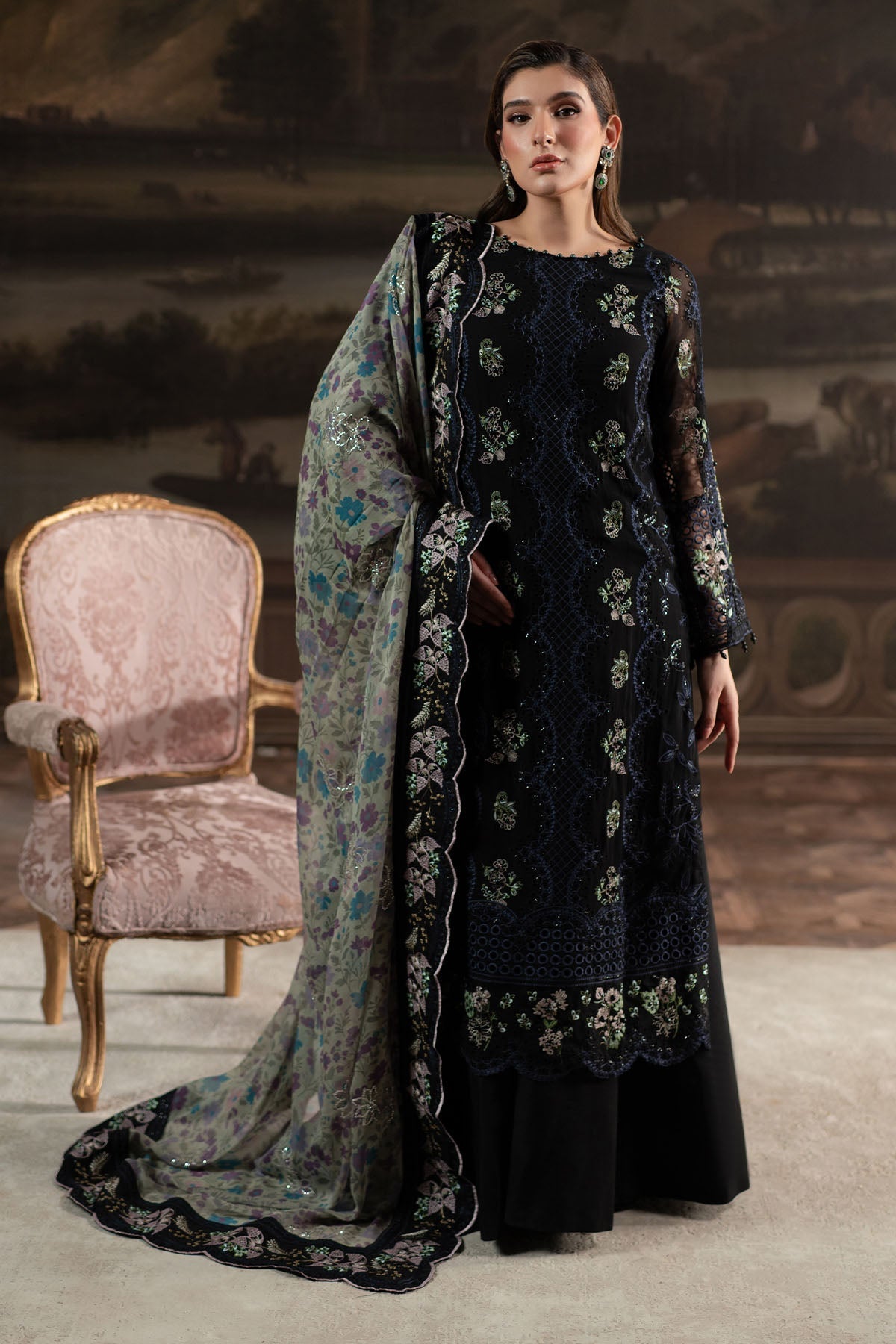 Nureh | Elanora Formals 25 | NEL-71-Brand:Nureh-Type:Ladies Clothes-Black-Chiffon-House of Maryam- Buy in UK, USA