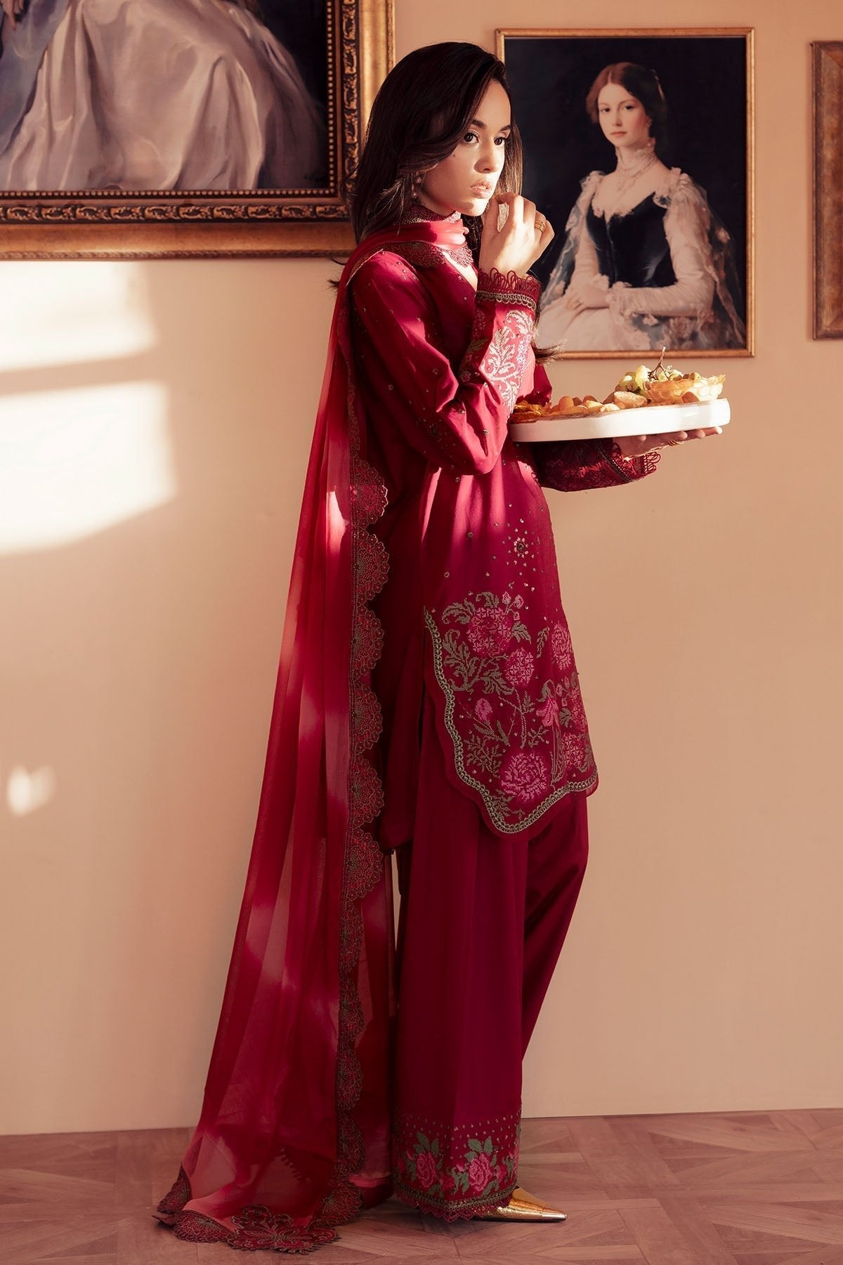Nureh | Feya Eid Collection | FE-07-Brand:Nureh-Type:Ladies Clothes-Carmine-Lawn-House of Maryam- Buy in UK, USA