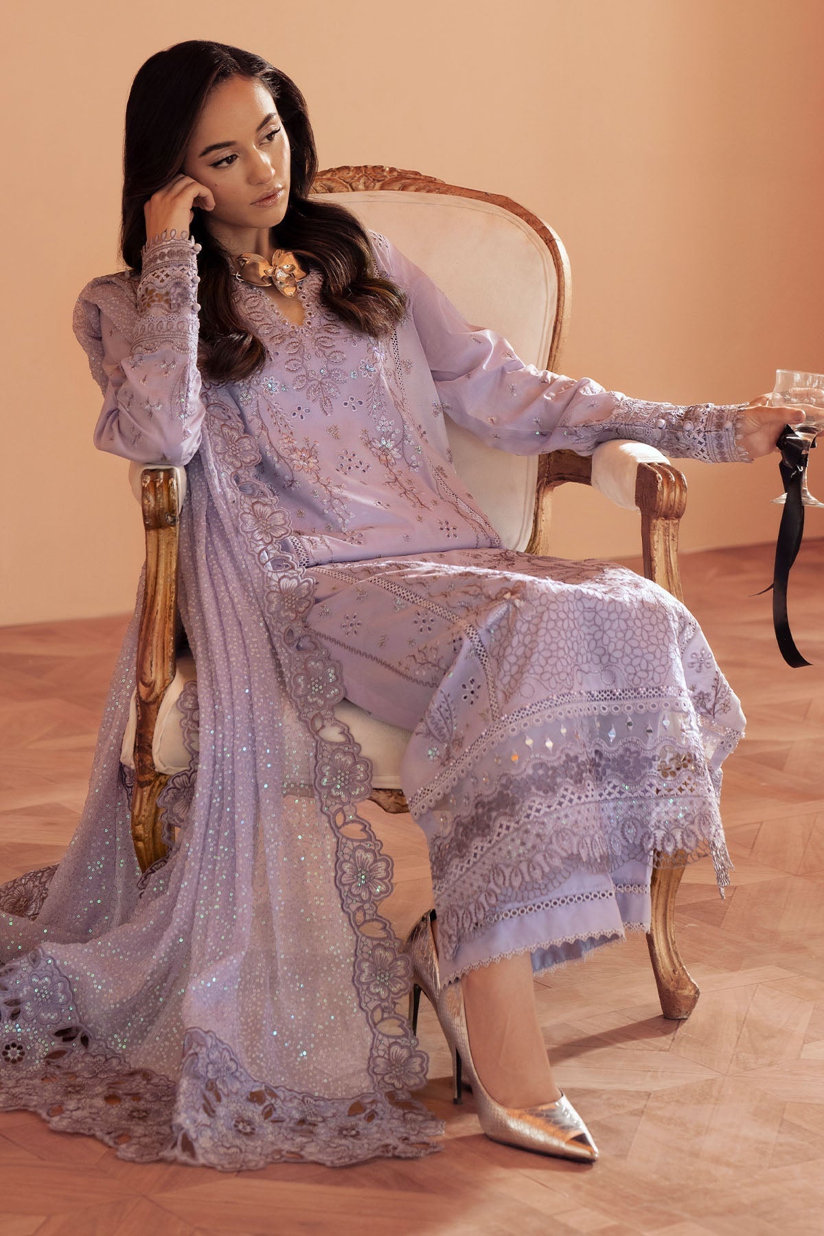Nureh | Feya Eid Collection | FE-08-Brand:Nureh-Type:Ladies Clothes-Light Lavender-Lawn-House of Maryam- Buy in UK, USA