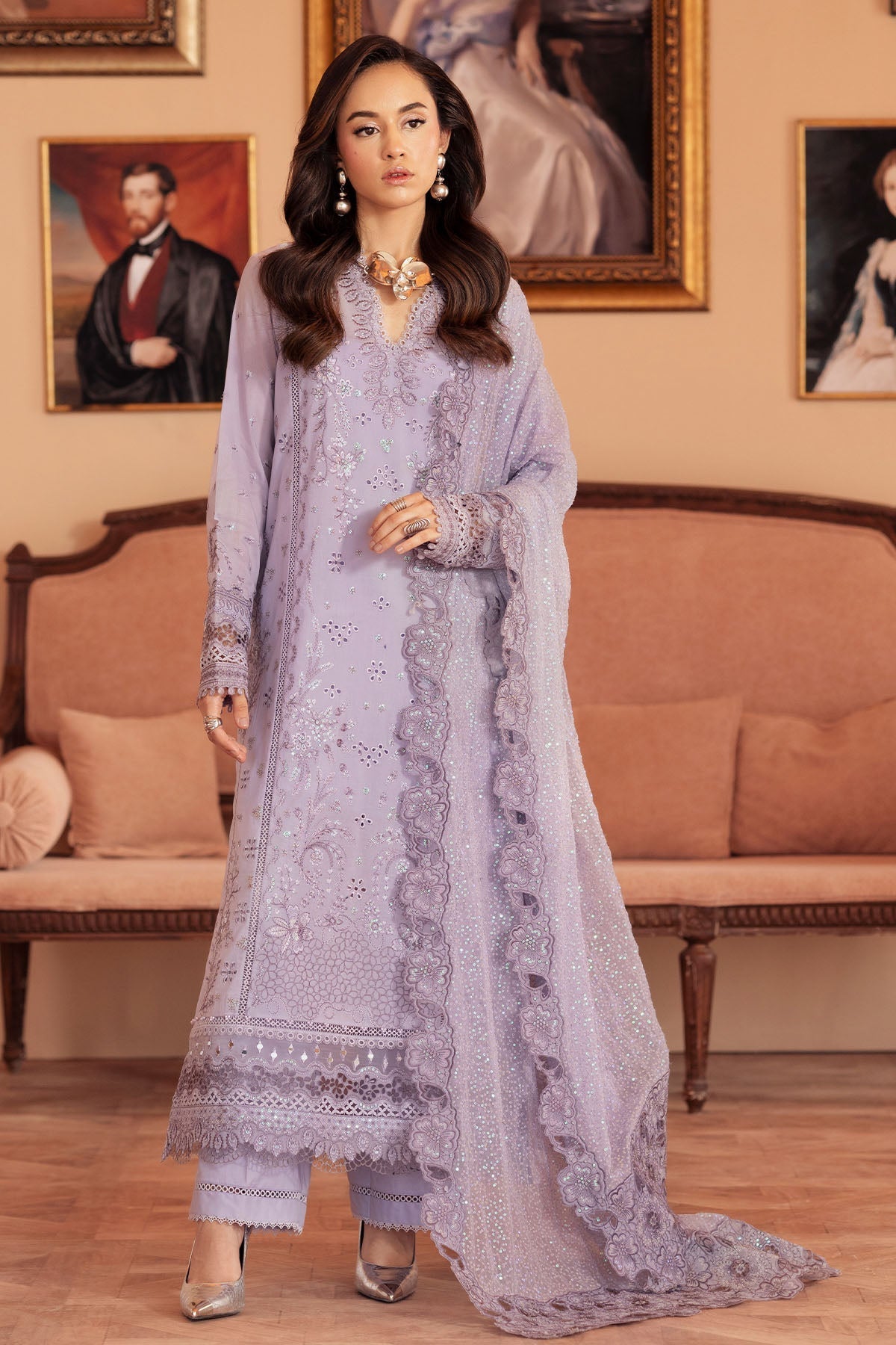 Nureh | Feya Eid Collection | FE-08-Brand:Nureh-Type:Ladies Clothes-Light Lavender-Lawn-House of Maryam- Buy in UK, USA