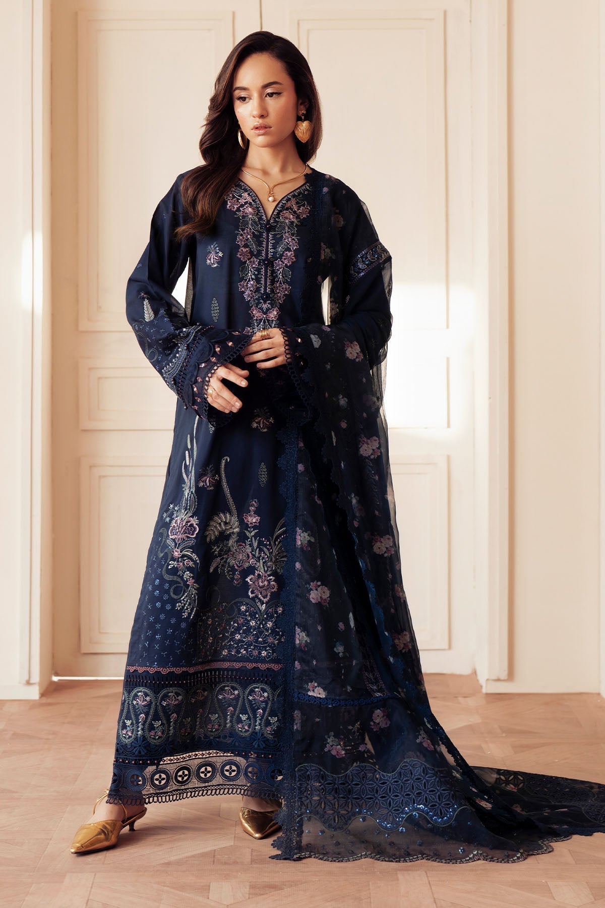 Nureh | Feya Eid Collection | FE-09-Brand:Nureh-Type:Ladies Clothes-Navy Blue-Lawn-House of Maryam- Buy in UK, USA