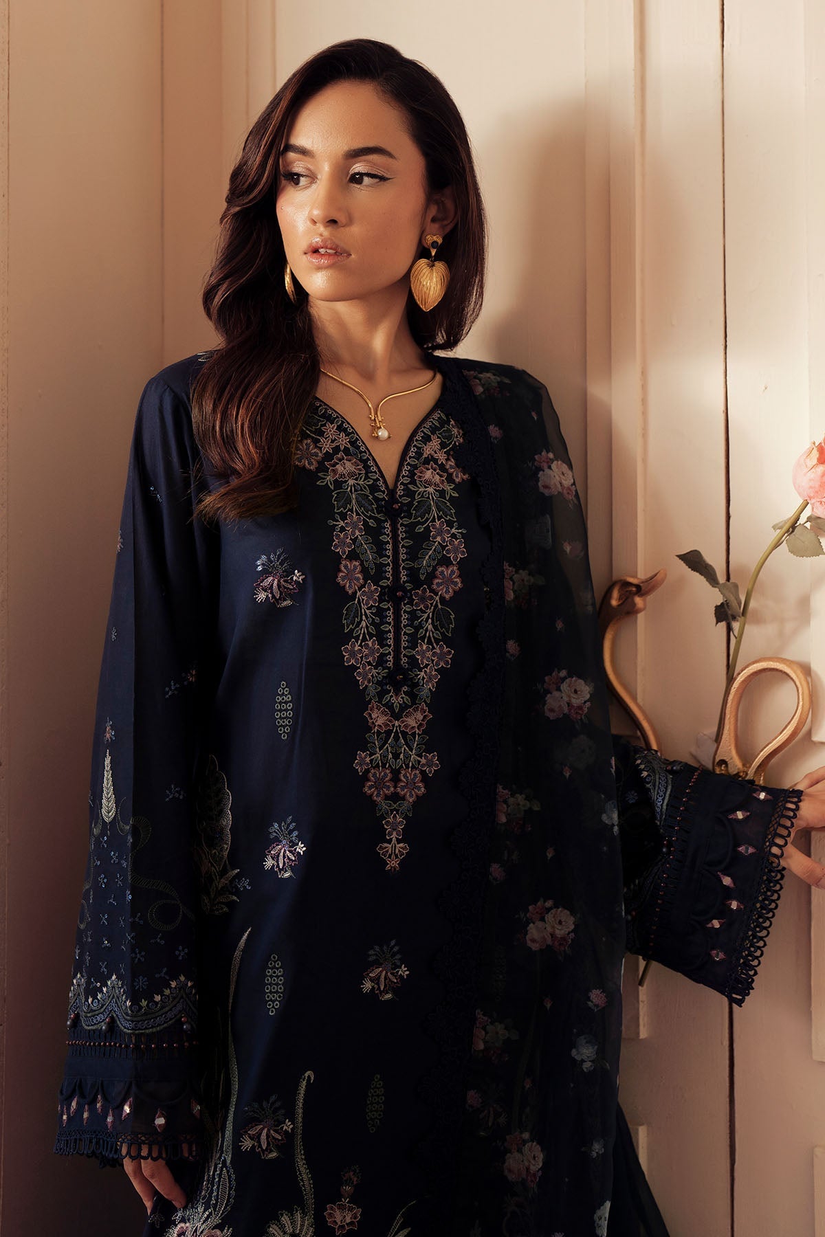 Nureh | Feya Eid Collection | FE-09-Brand:Nureh-Type:Ladies Clothes-Navy Blue-Lawn-House of Maryam- Buy in UK, USA