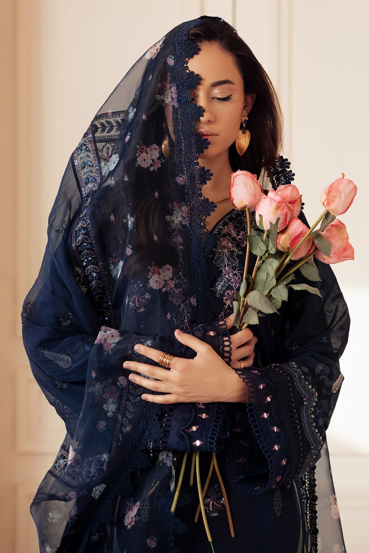 Nureh | Feya Eid Collection | FE-09-Brand:Nureh-Type:Ladies Clothes-Navy Blue-Lawn-House of Maryam- Buy in UK, USA