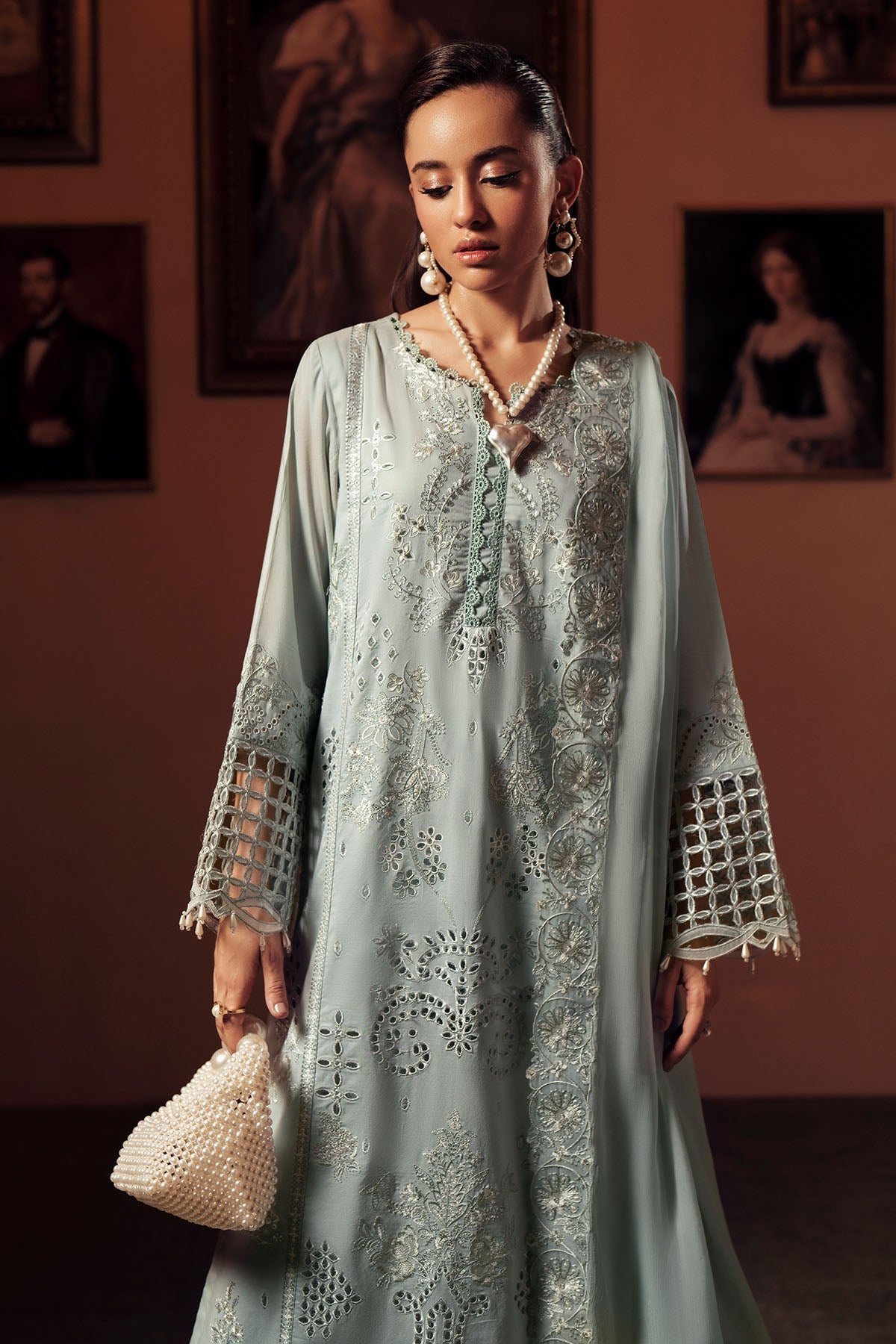 Nureh | Feya Eid Collection | FE-11-Brand:Nureh-Type:Ladies Clothes-Light Gray-Lawn-House of Maryam- Buy in UK, USA
