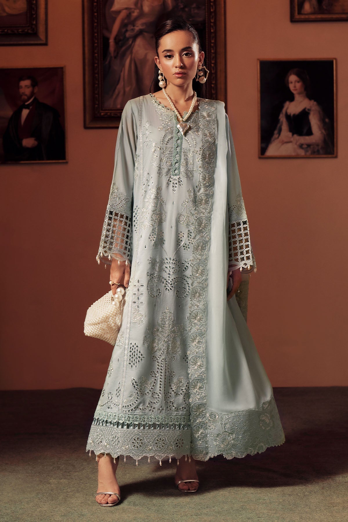Nureh | Feya Eid Collection | FE-11-Brand:Nureh-Type:Ladies Clothes-Light Gray-Lawn-House of Maryam- Buy in UK, USA