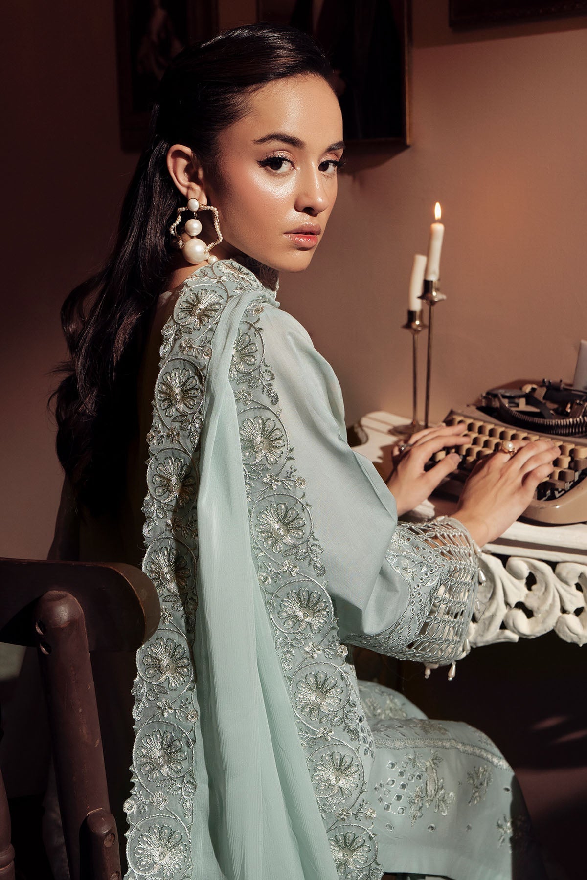 Nureh | Feya Eid Collection | FE-11-Brand:Nureh-Type:Ladies Clothes-Light Gray-Lawn-House of Maryam- Buy in UK, USA