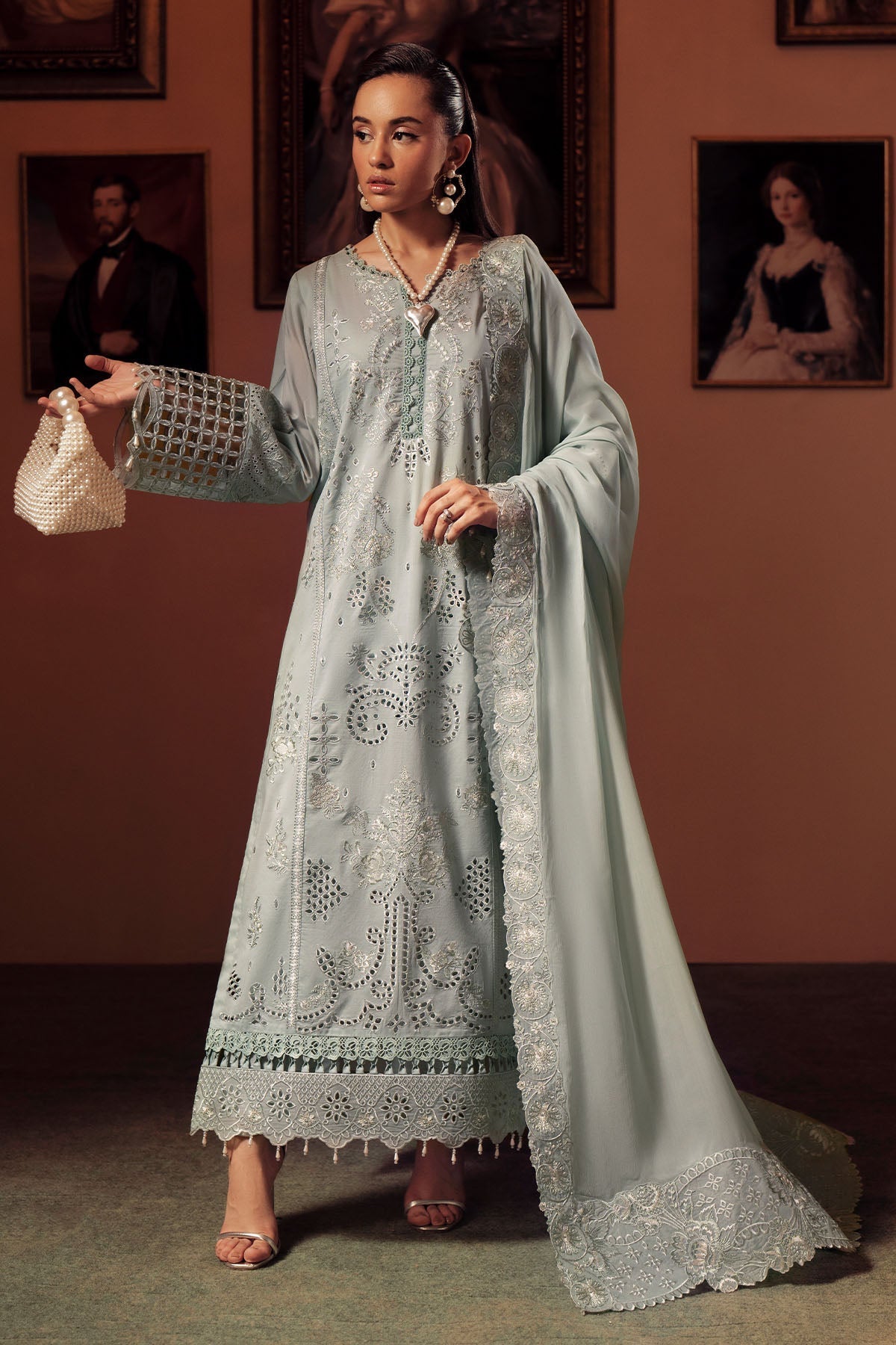 Nureh | Feya Eid Collection | FE-11-Brand:Nureh-Type:Ladies Clothes-Light Gray-Lawn-House of Maryam- Buy in UK, USA