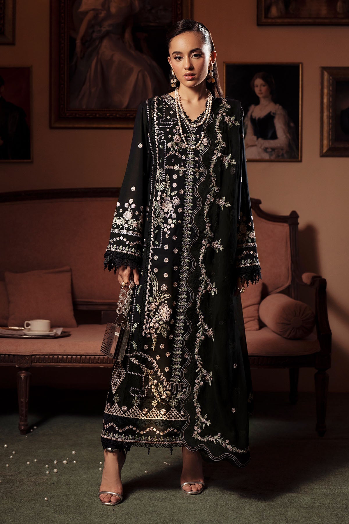 Nureh | Feya Eid Collection | FE-12-Brand:Nureh-Type:Ladies Clothes-Black-Lawn-House of Maryam- Buy in UK, USA