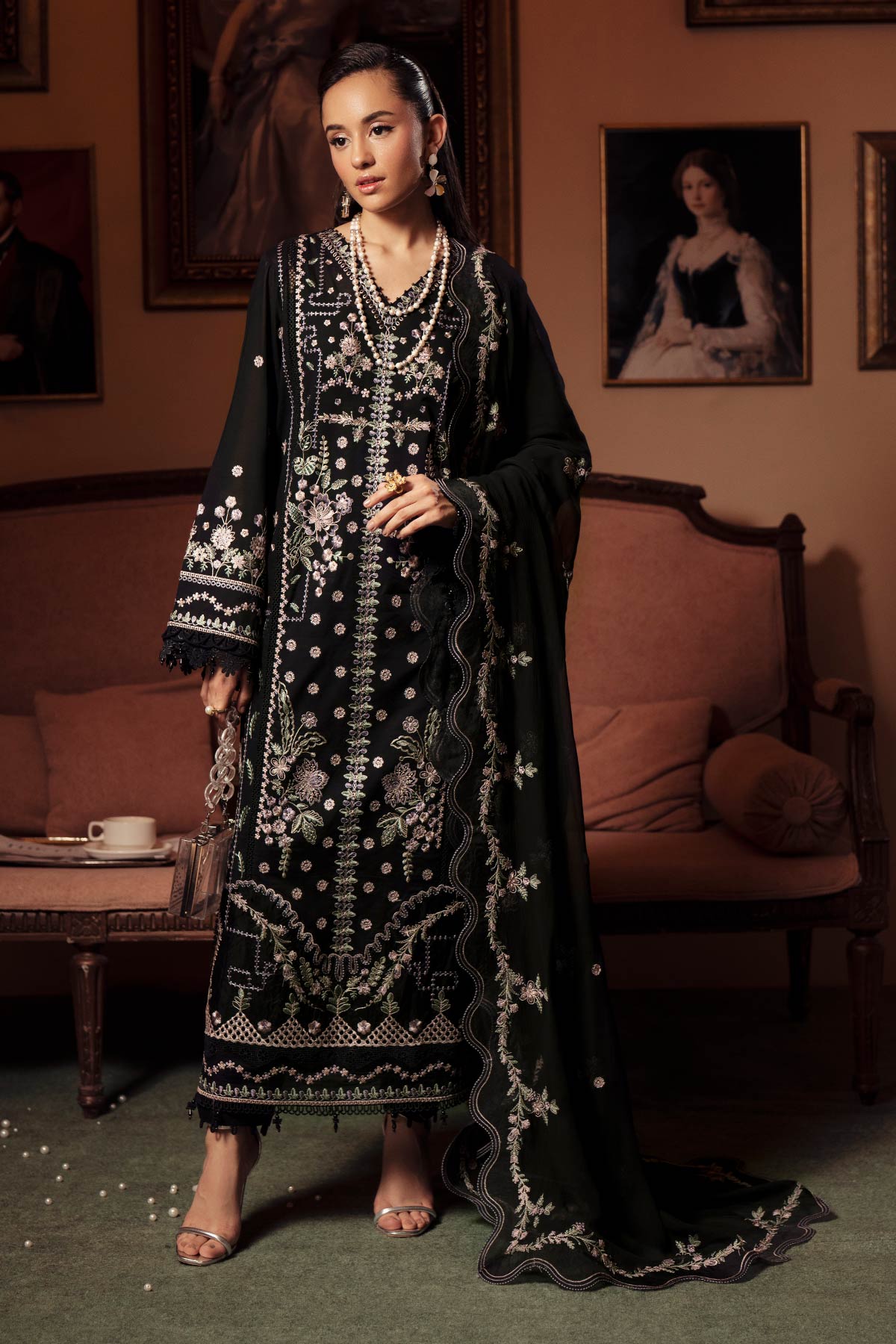 Nureh | Feya Eid Collection | FE-12-Brand:Nureh-Type:Ladies Clothes-Black-Lawn-House of Maryam- Buy in UK, USA