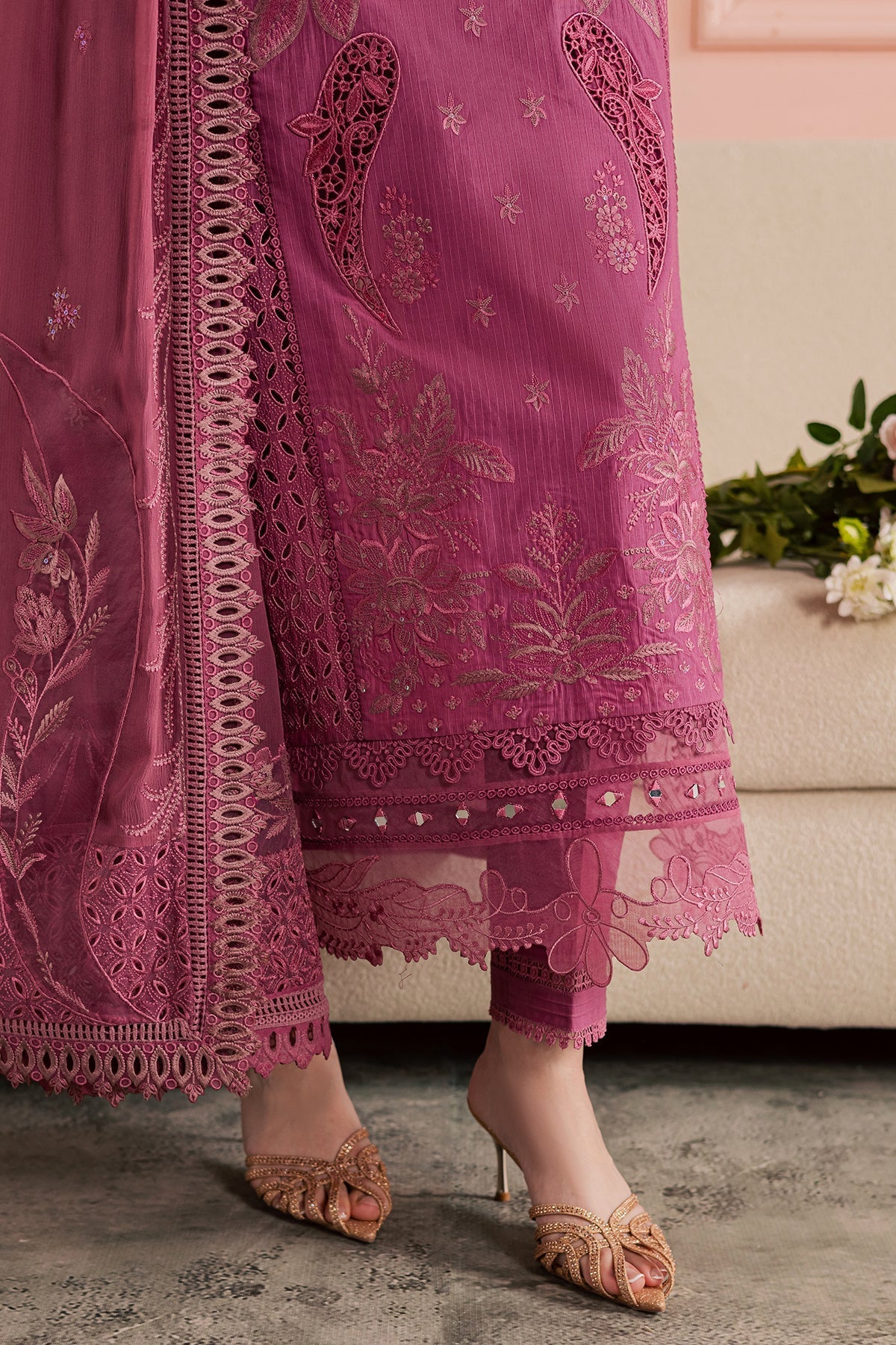 Nureh | Luxury Pret | FE-13-Brand:Nureh-Type:Ladies Clothes-Magenta-Doriya Lawn-House of Maryam- Buy in UK, USA