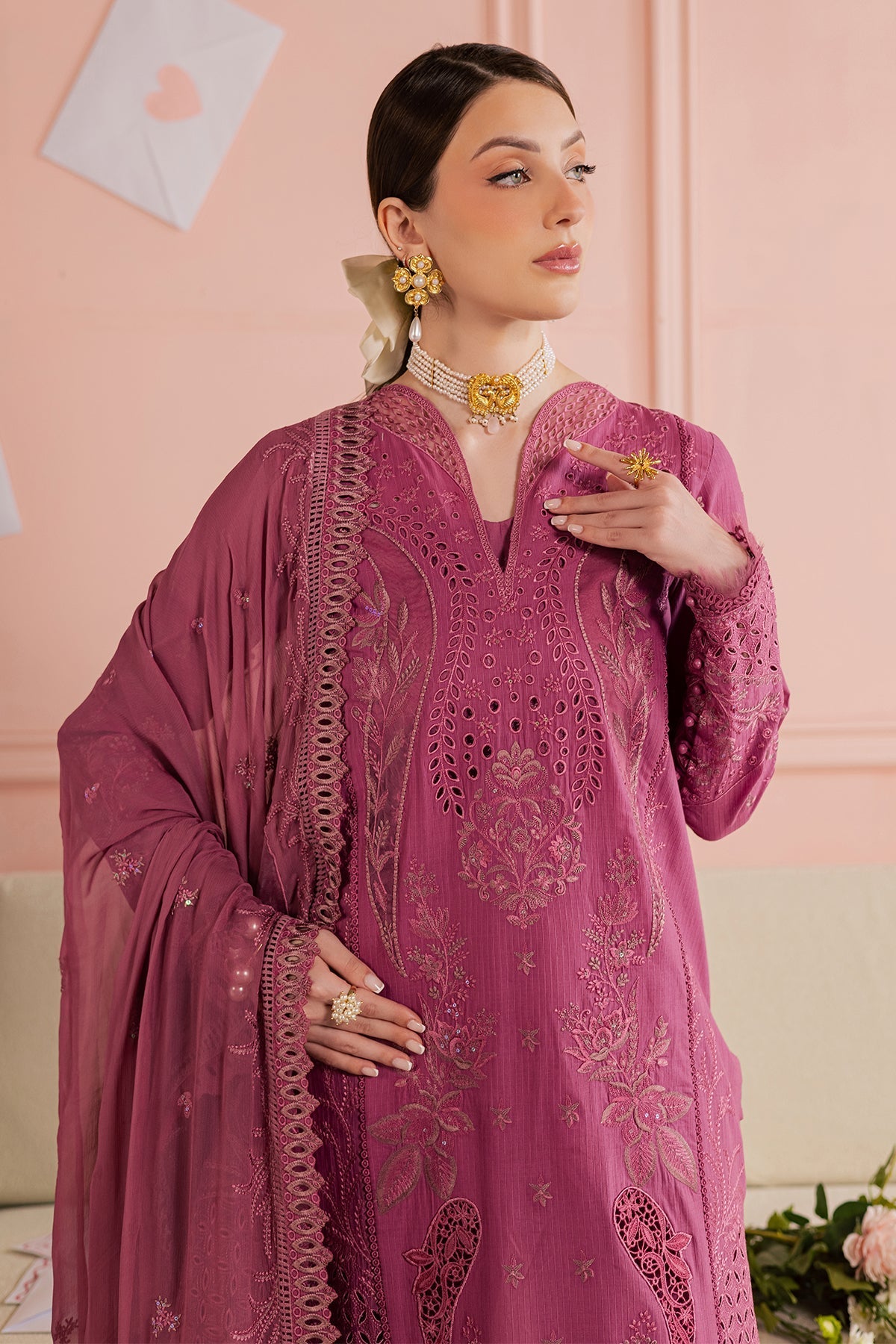Nureh | Luxury Pret | FE-13-Brand:Nureh-Type:Ladies Clothes-Magenta-Doriya Lawn-House of Maryam- Buy in UK, USA
