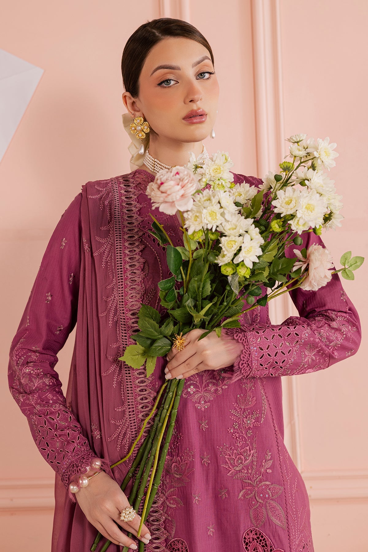 Nureh | Luxury Pret | FE-13-Brand:Nureh-Type:Ladies Clothes-Magenta-Doriya Lawn-House of Maryam- Buy in UK, USA
