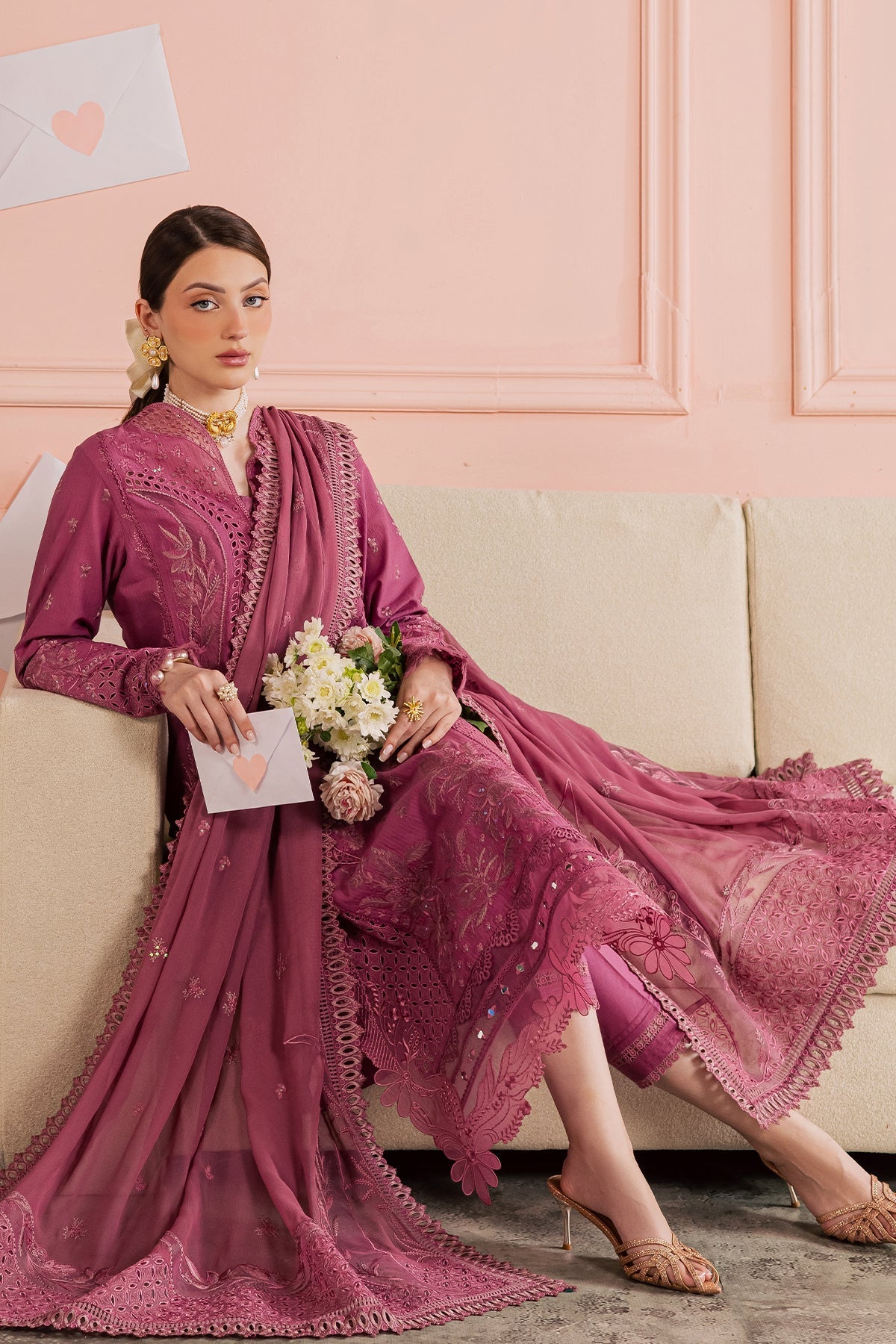 Nureh | Luxury Pret | FE-13-Brand:Nureh-Type:Ladies Clothes-Magenta-Doriya Lawn-House of Maryam- Buy in UK, USA