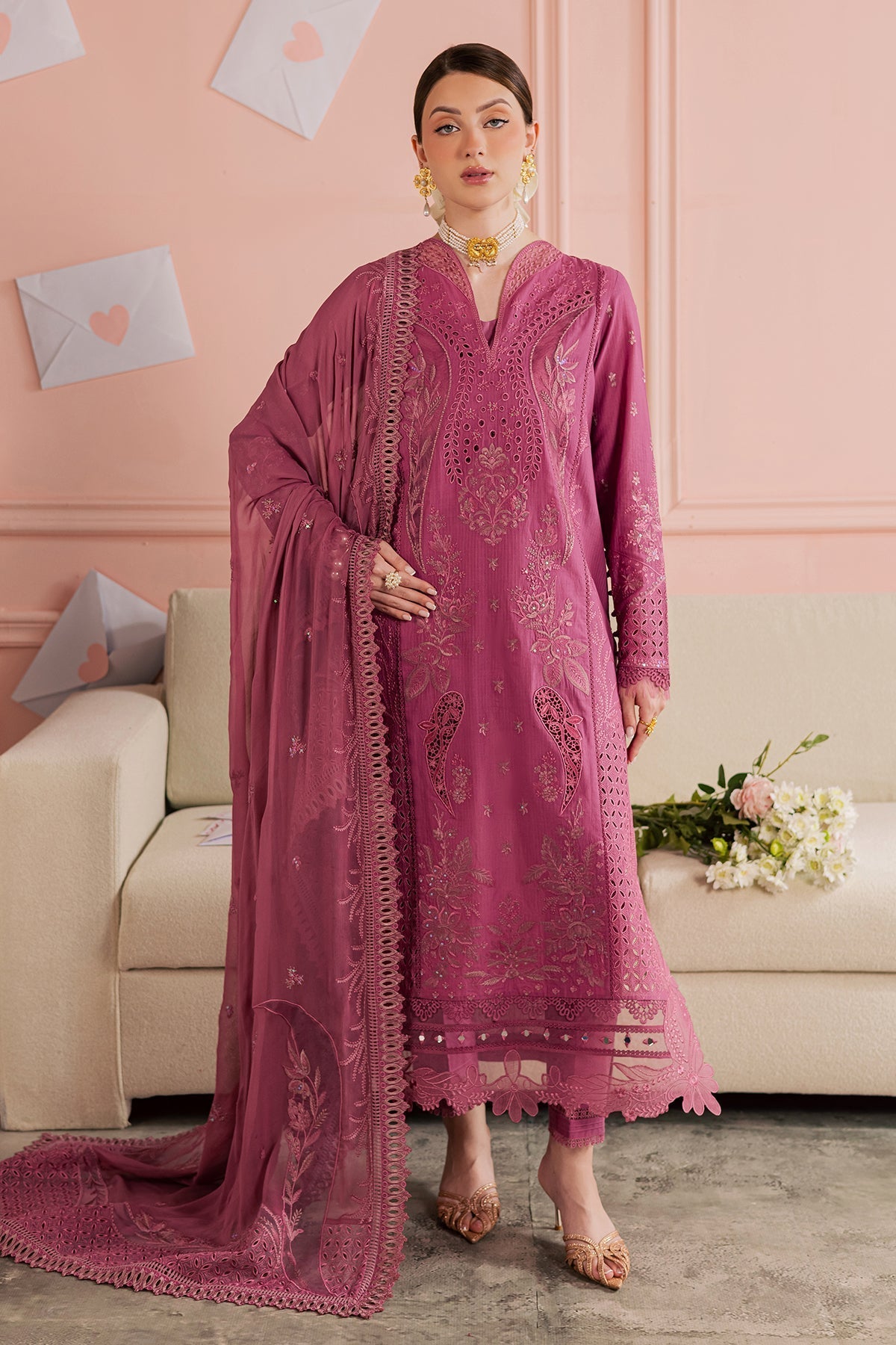 Nureh | Luxury Pret | FE-13-Brand:Nureh-Type:Ladies Clothes-Magenta-Doriya Lawn-House of Maryam- Buy in UK, USA