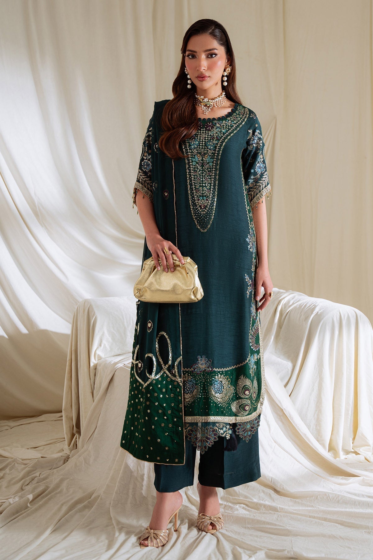 Nureh | Omara Formals | NEL-90-Brand:Nureh-Type:Ladies Clothes-Sage Green-Silk-House of Maryam- Buy in UK, USA