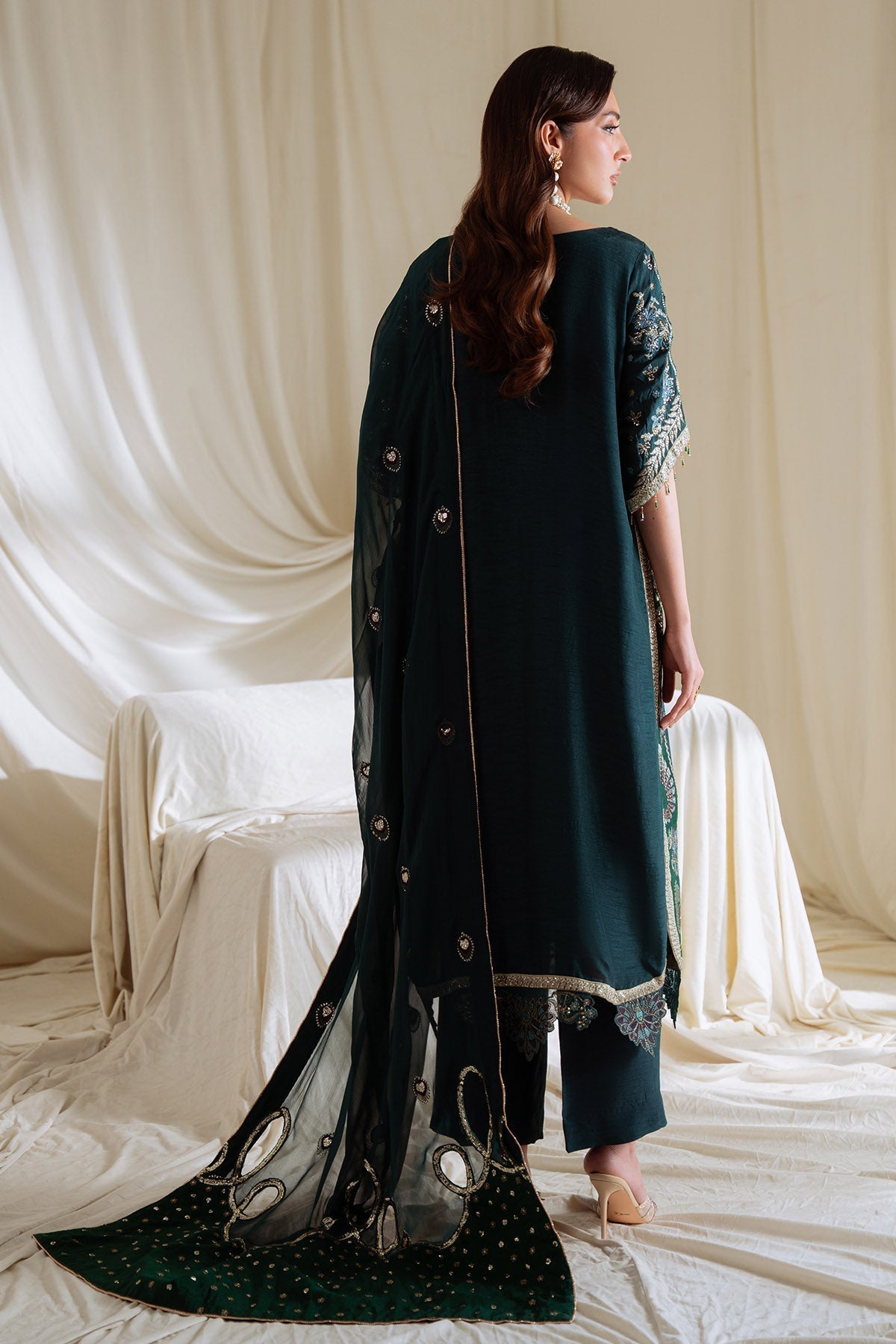 Nureh | Omara Formals | NEL-90-Brand:Nureh-Type:Ladies Clothes-Sage Green-Silk-House of Maryam- Buy in UK, USA