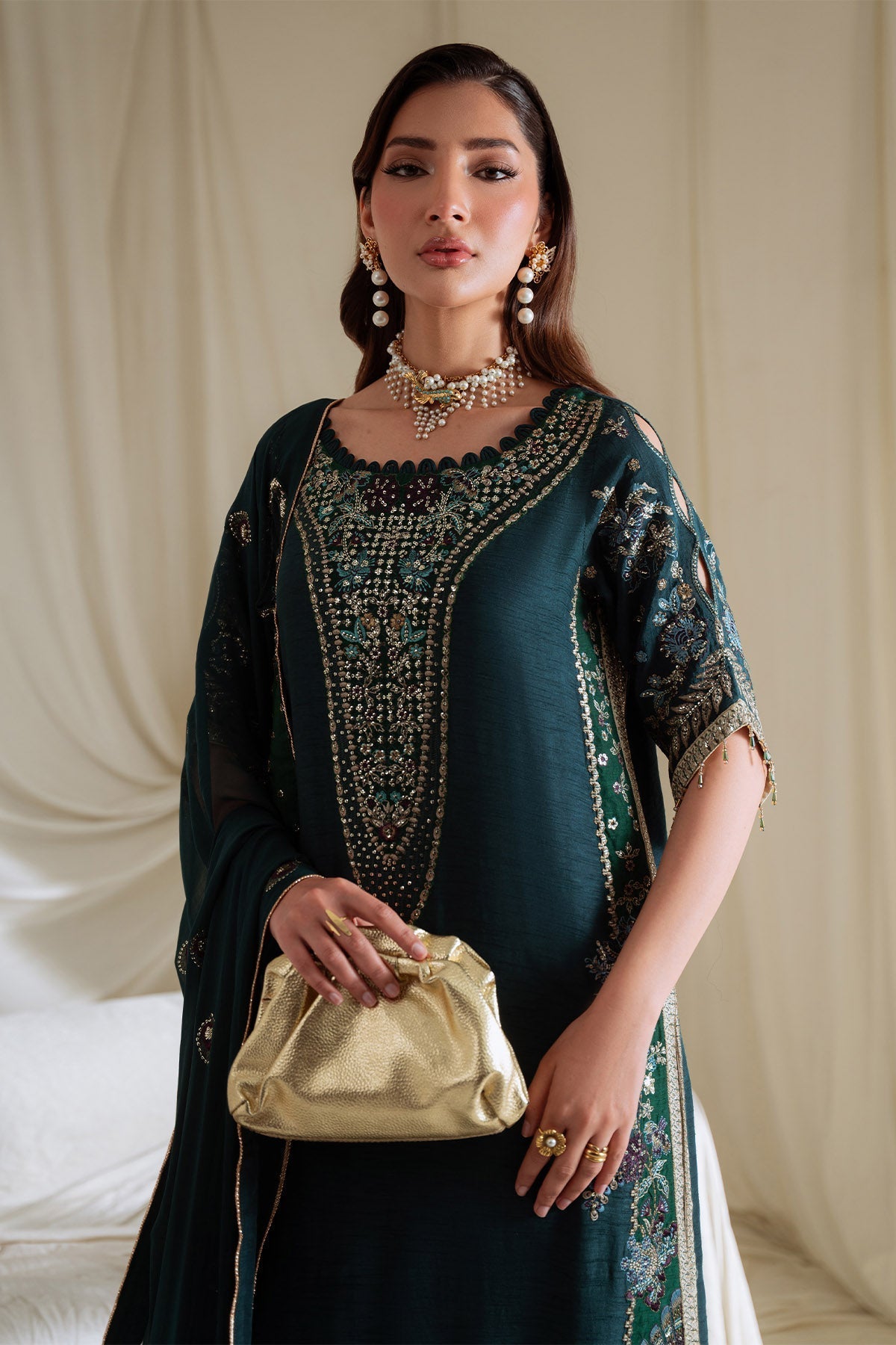 Nureh | Omara Formals | NEL-90-Brand:Nureh-Type:Ladies Clothes-Sage Green-Silk-House of Maryam- Buy in UK, USA