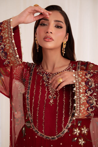 Nureh | Omara Formals | NEL-92-Brand:Nureh-Type:Ladies Clothes-Maroon-Chiffon-House of Maryam- Buy in UK, USA