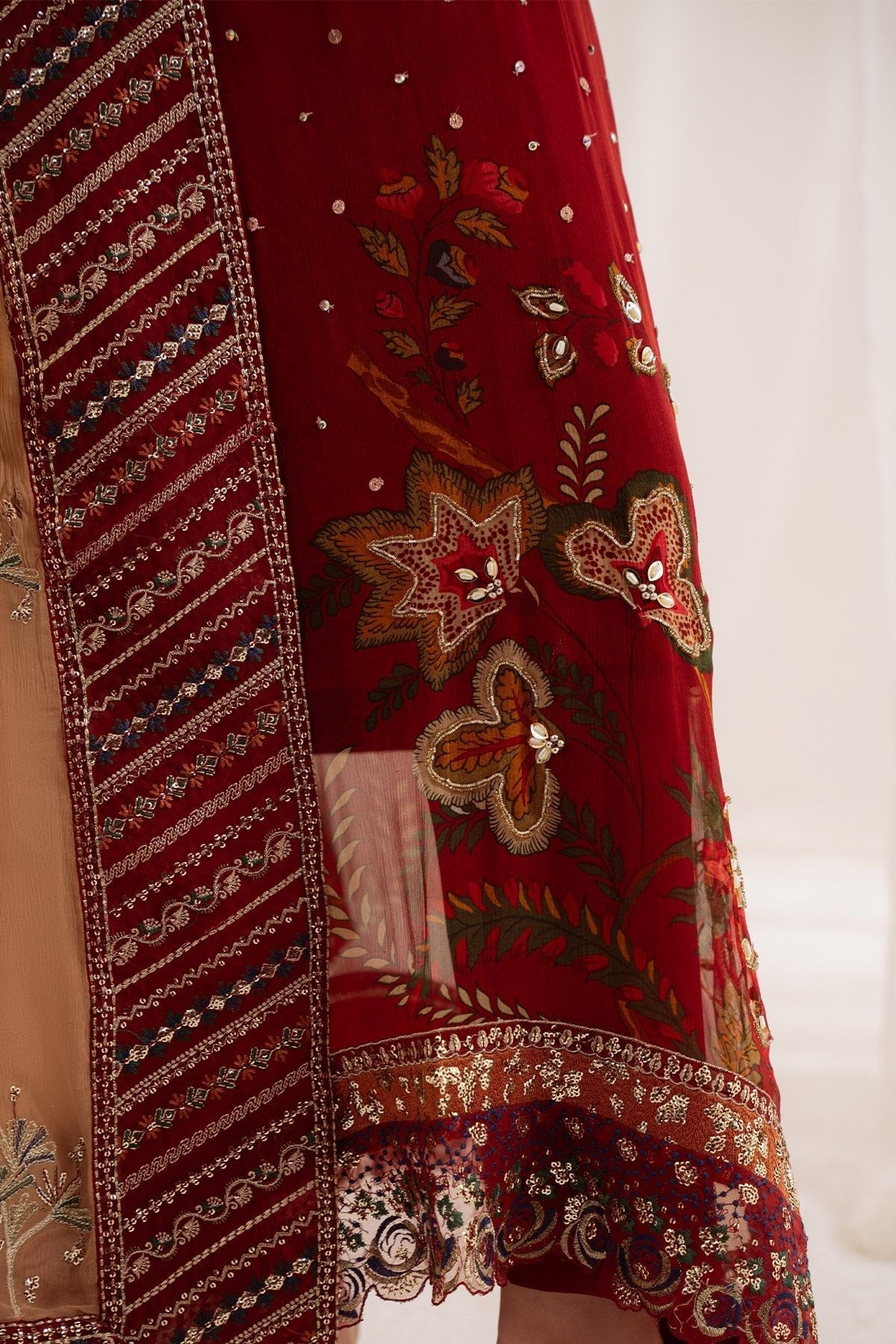 Nureh | Omara Formals | NEL-92-Brand:Nureh-Type:Ladies Clothes-Maroon-Chiffon-House of Maryam- Buy in UK, USA