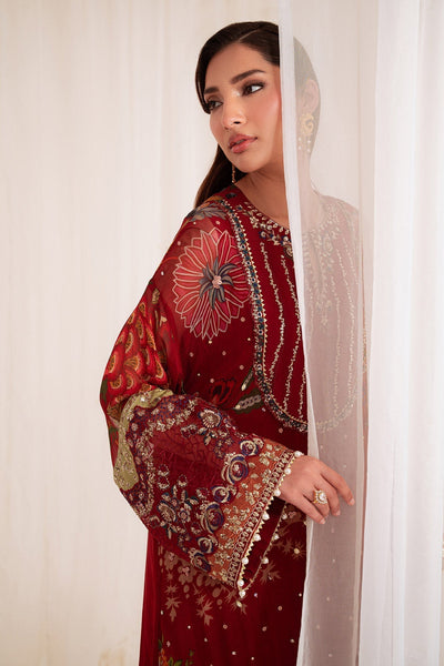 Nureh | Omara Formals | NEL-92-Brand:Nureh-Type:Ladies Clothes-Maroon-Chiffon-House of Maryam- Buy in UK, USA
