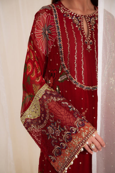 Nureh | Omara Formals | NEL-92-Brand:Nureh-Type:Ladies Clothes-Maroon-Chiffon-House of Maryam- Buy in UK, USA