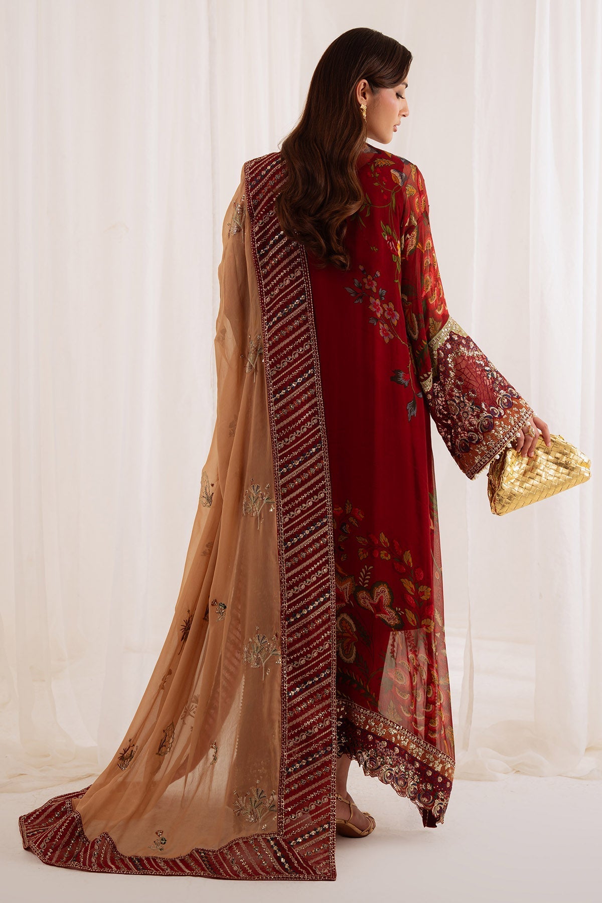 Nureh | Omara Formals | NEL-92-Brand:Nureh-Type:Ladies Clothes-Maroon-Chiffon-House of Maryam- Buy in UK, USA