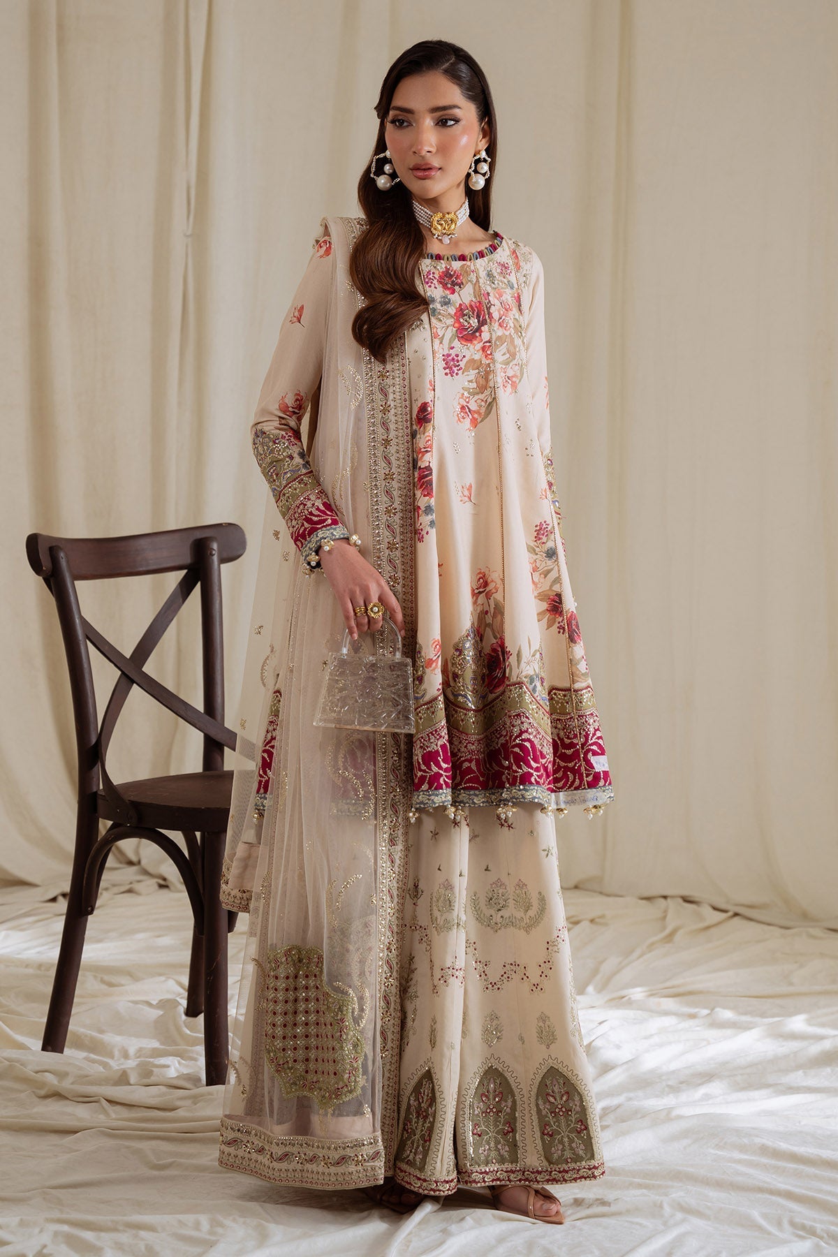 Nureh | Omara Formals | NEL-93-Brand:Nureh-Type:Ladies Clothes-Ivory-Raw Silk-House of Maryam- Buy in UK, USA