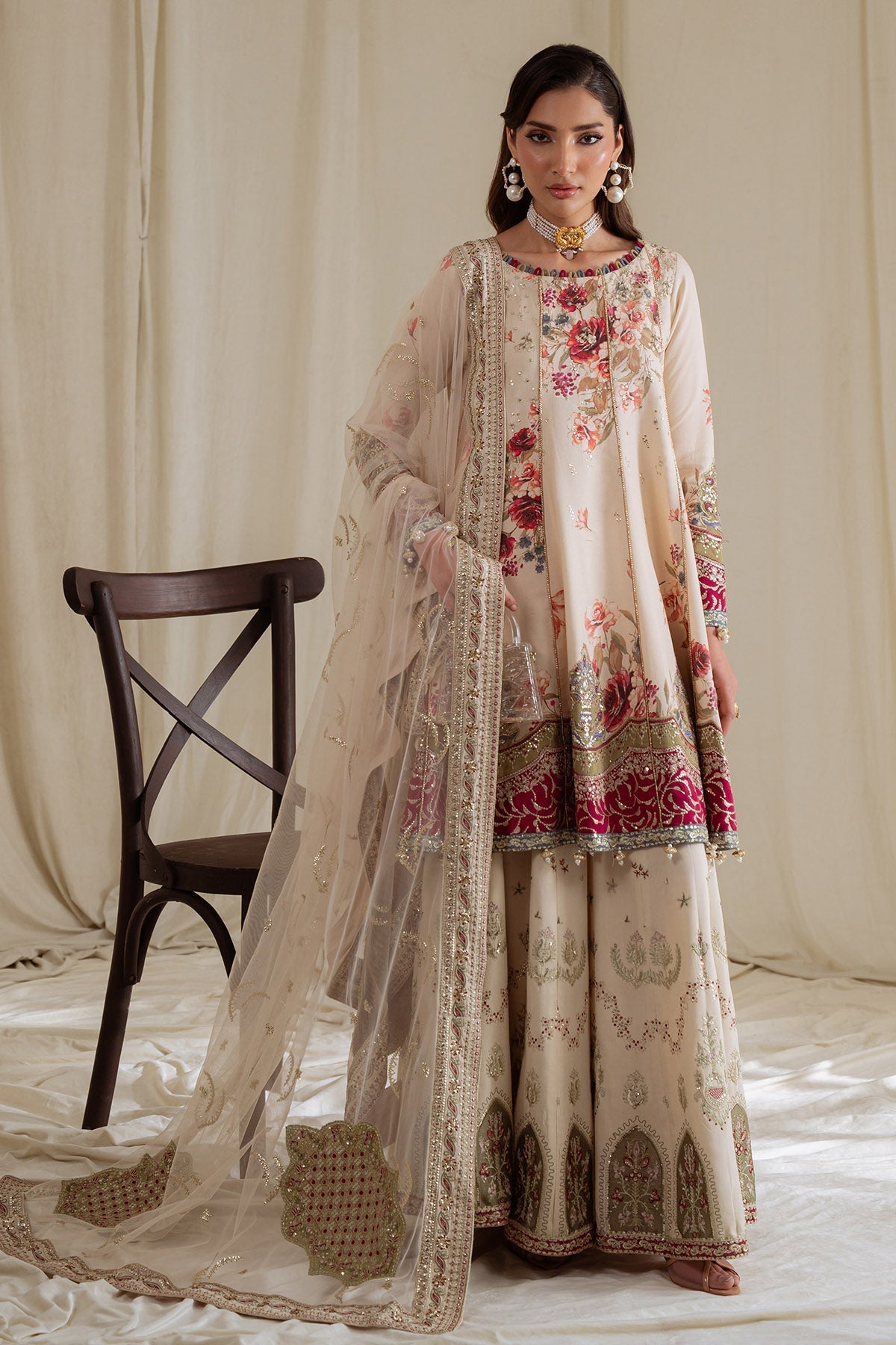 Nureh | Omara Formals | NEL-93-Brand:Nureh-Type:Ladies Clothes-Ivory-Raw Silk-House of Maryam- Buy in UK, USA