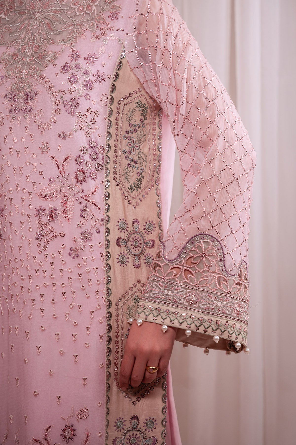 Nureh | Omara Formals | NEL-94-Brand:Nureh-Type:Ladies Clothes-Baby Pink-Chiffon-House of Maryam- Buy in UK, USA