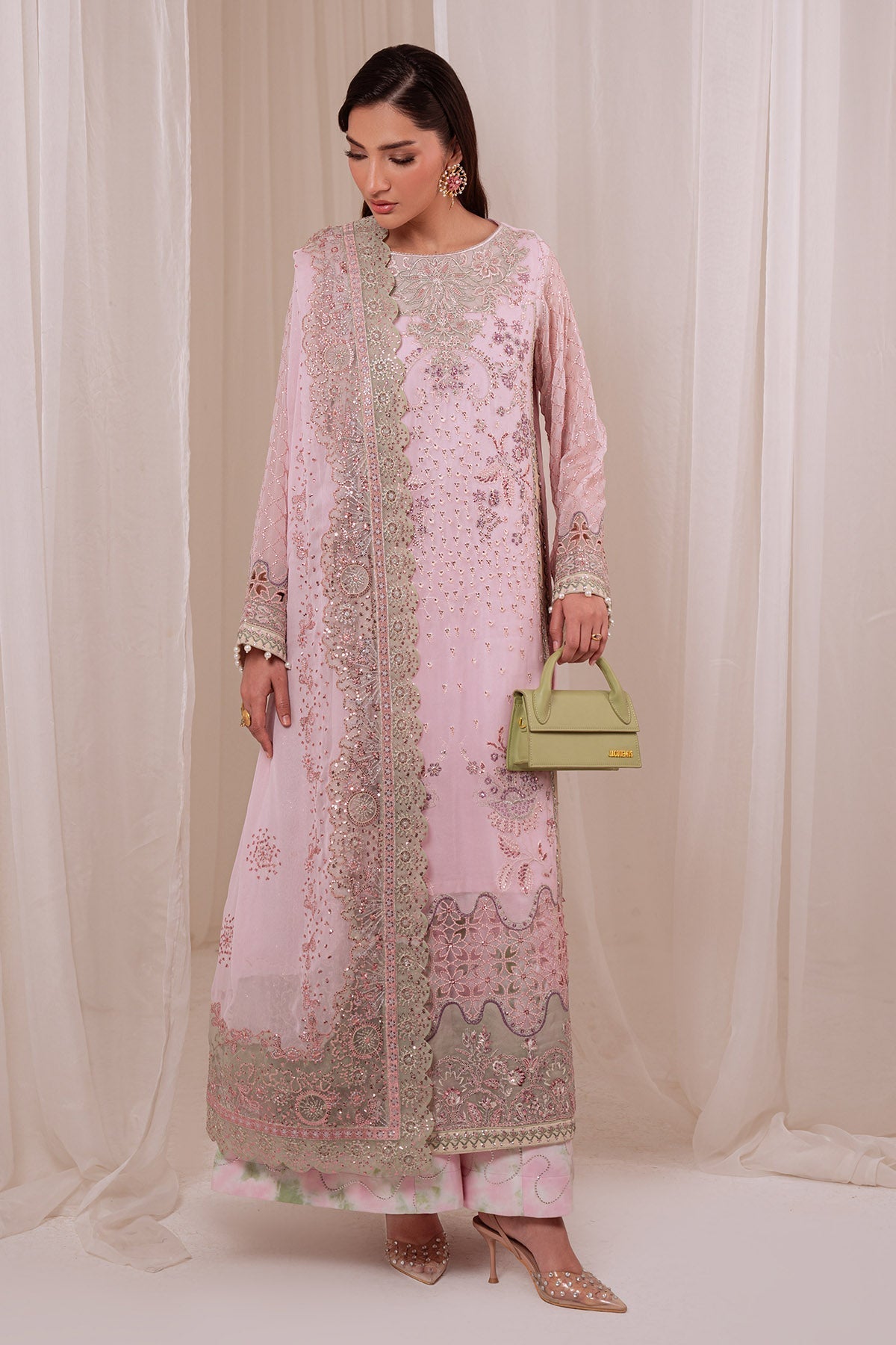 Nureh | Omara Formals | NEL-94-Brand:Nureh-Type:Ladies Clothes-Baby Pink-Chiffon-House of Maryam- Buy in UK, USA