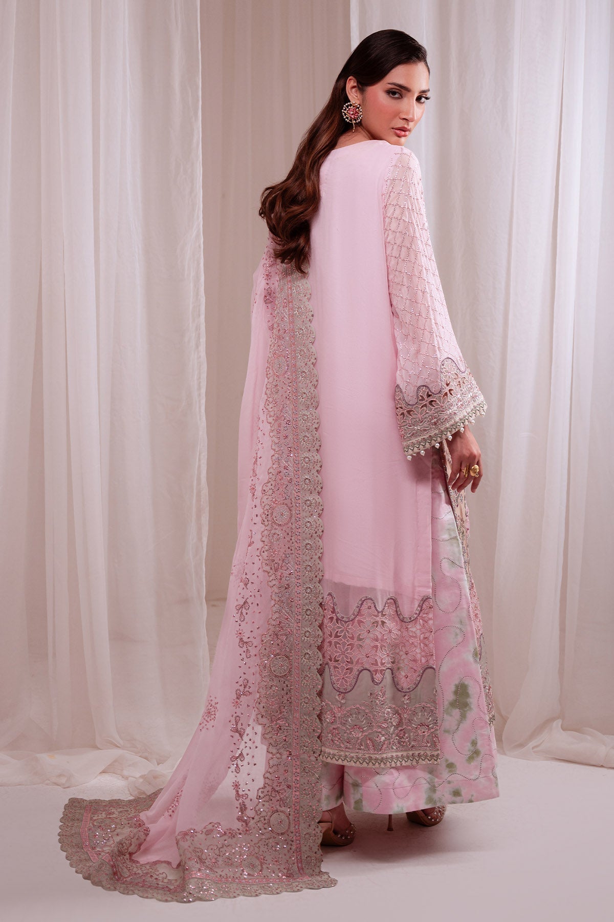 Nureh | Omara Formals | NEL-94-Brand:Nureh-Type:Ladies Clothes-Baby Pink-Chiffon-House of Maryam- Buy in UK, USA