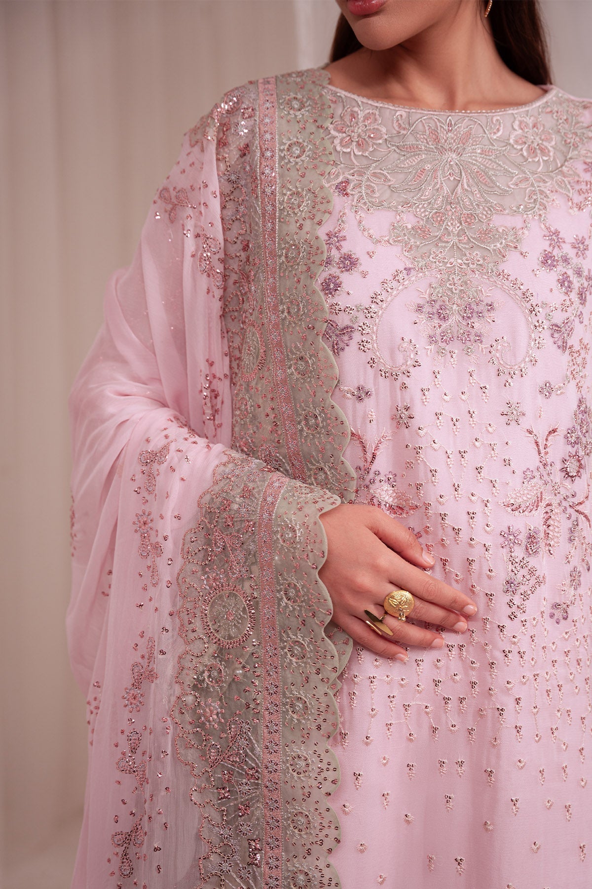 Nureh | Omara Formals | NEL-94-Brand:Nureh-Type:Ladies Clothes-Baby Pink-Chiffon-House of Maryam- Buy in UK, USA