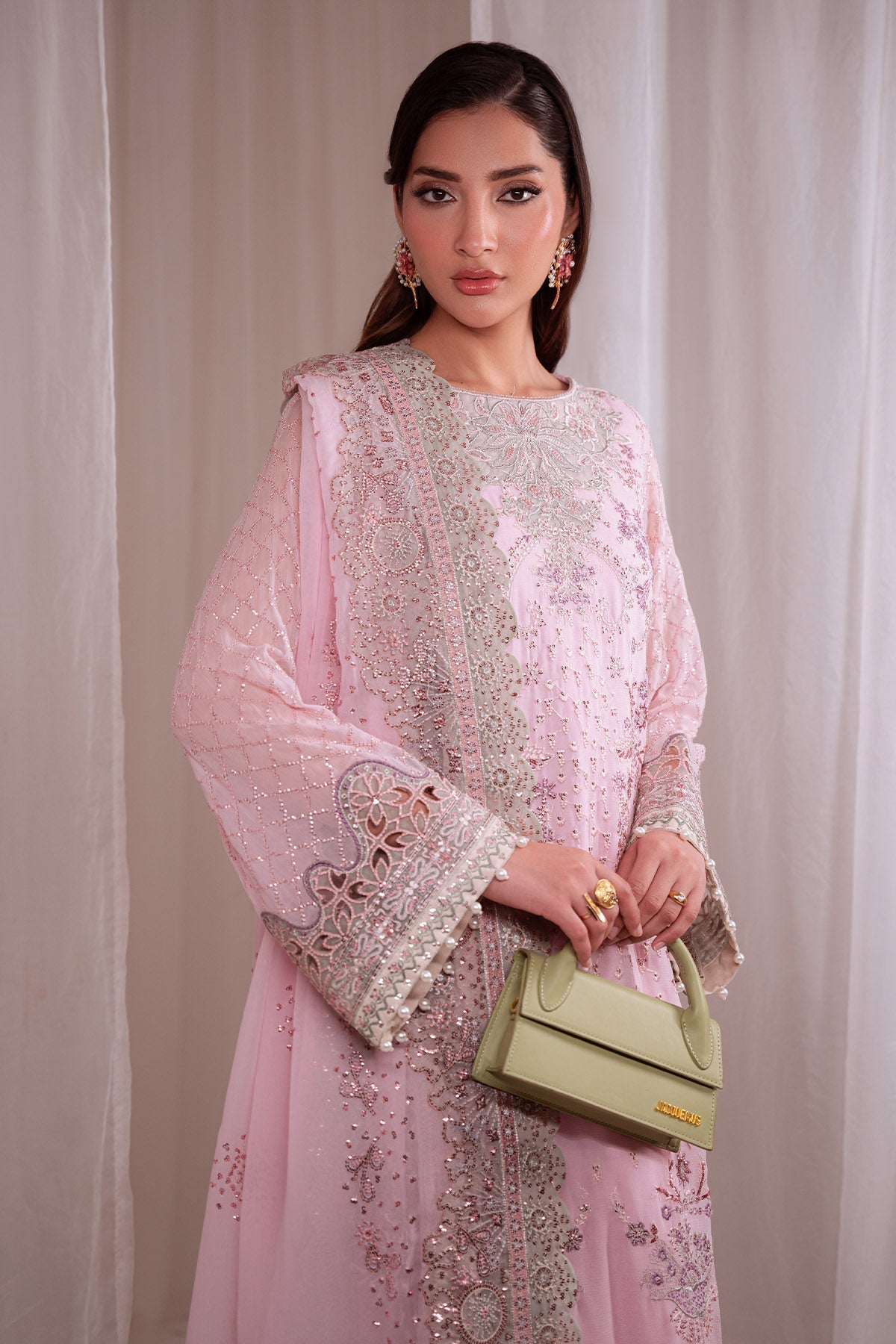 Nureh | Omara Formals | NEL-94-Brand:Nureh-Type:Ladies Clothes-Baby Pink-Chiffon-House of Maryam- Buy in UK, USA